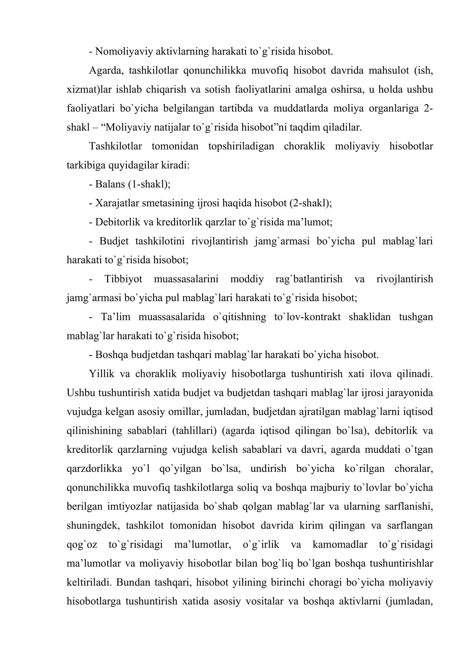 Budjet tashkilotlarida moliyaviy hisobotlar, ularni tuzish, tasdiqlash hamda taqdim qilish tartibi 3