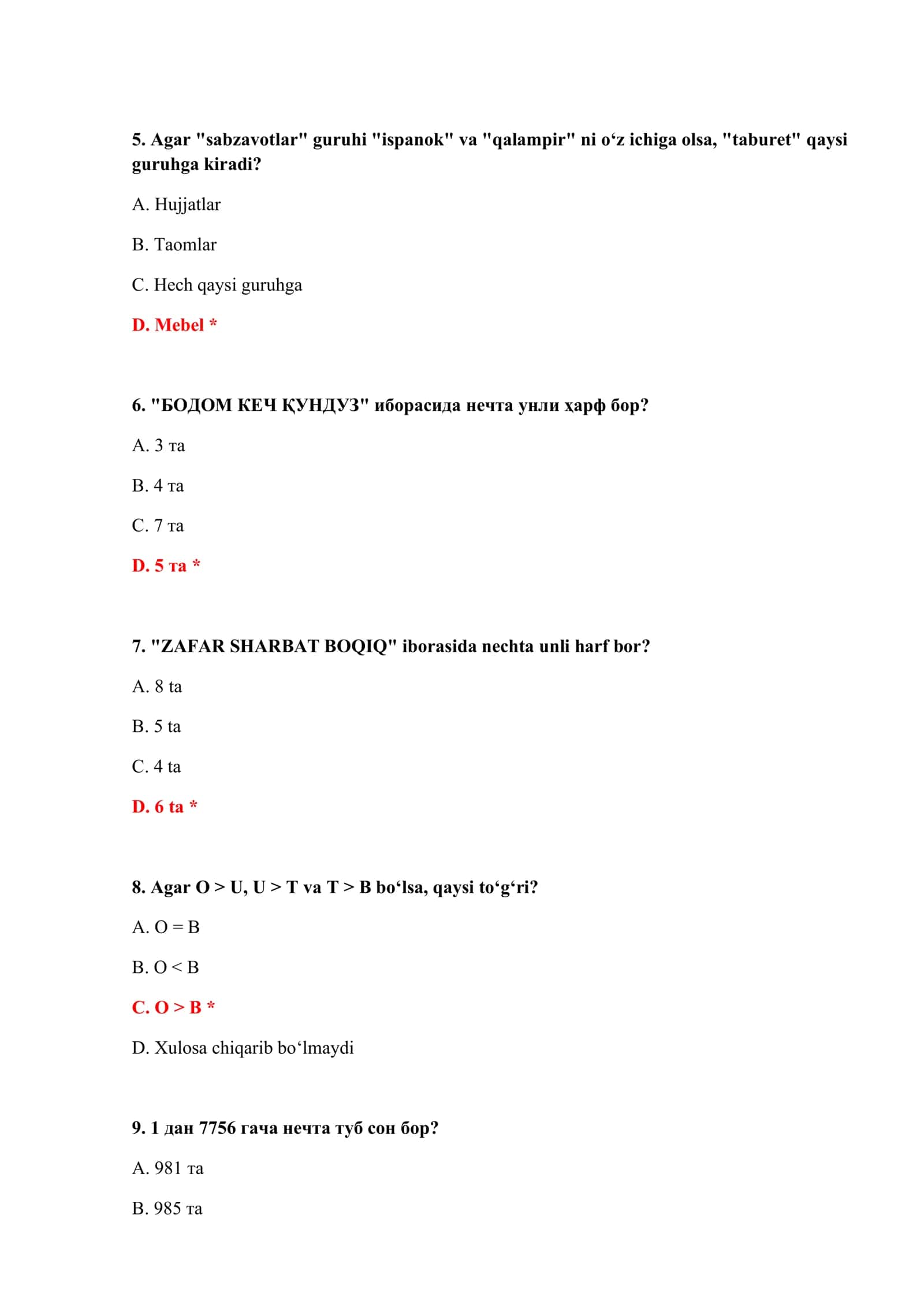 BOJXONA TEST JAVOBLARI 3