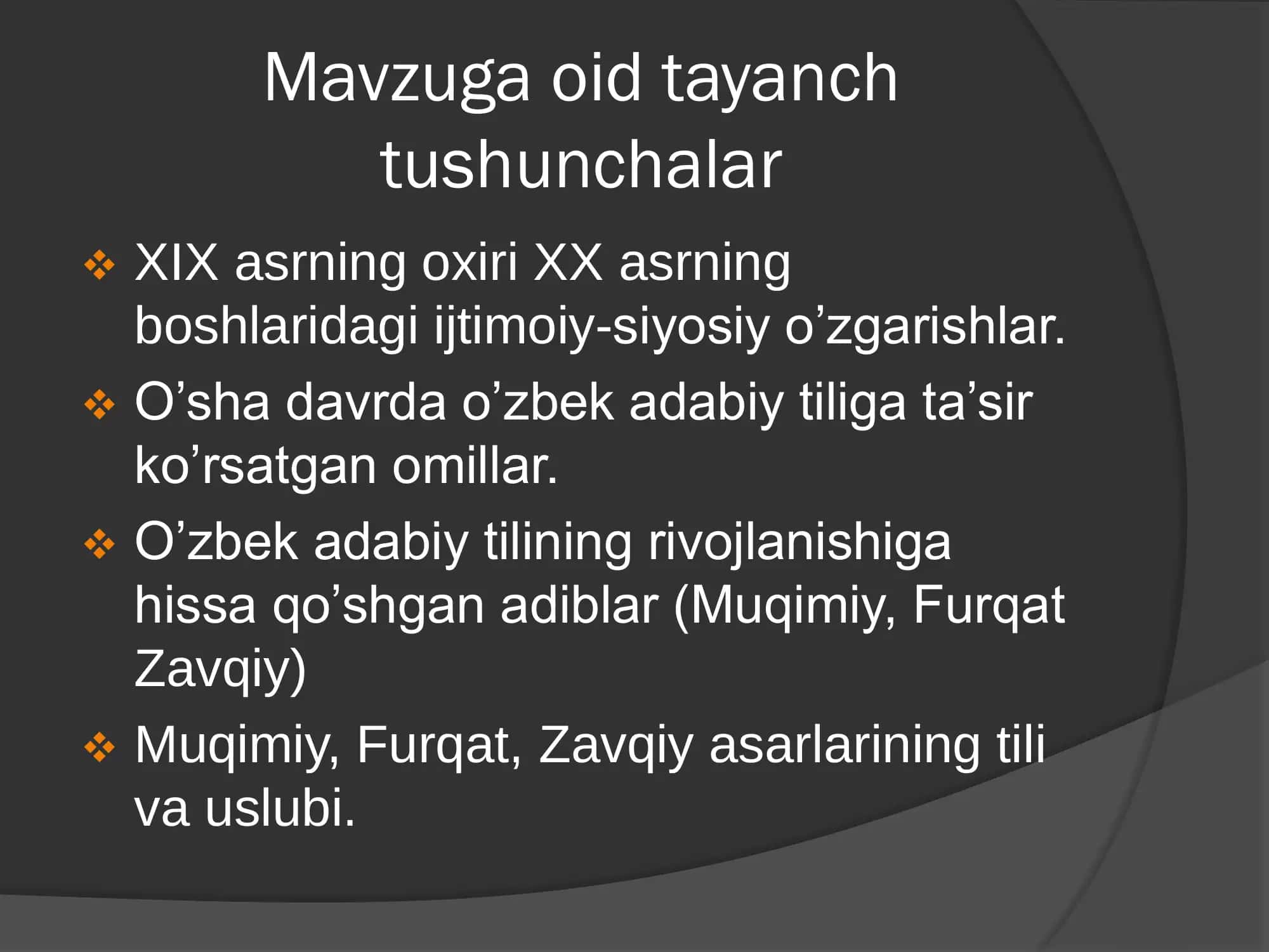 XIX asrning ikkinchi yarmi va XX asrning boshlarida o`zbek adabiy tili 3