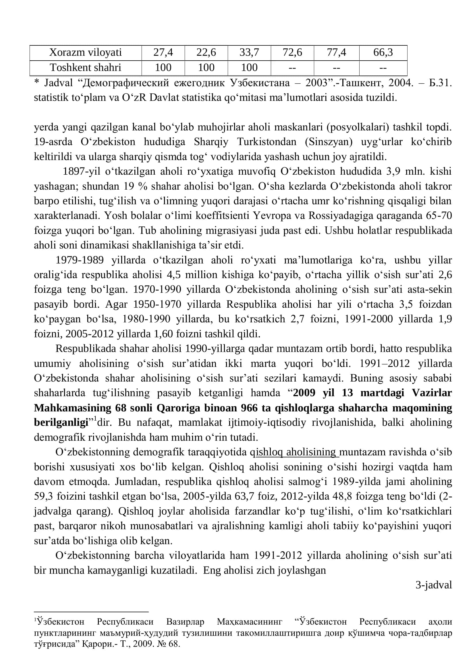 Iqtisodiyotni tarkibiy o‘zgartirish sharoitida O‘zbekiston aholisi va mehnat resurslari hamda bandligi muammolari 3