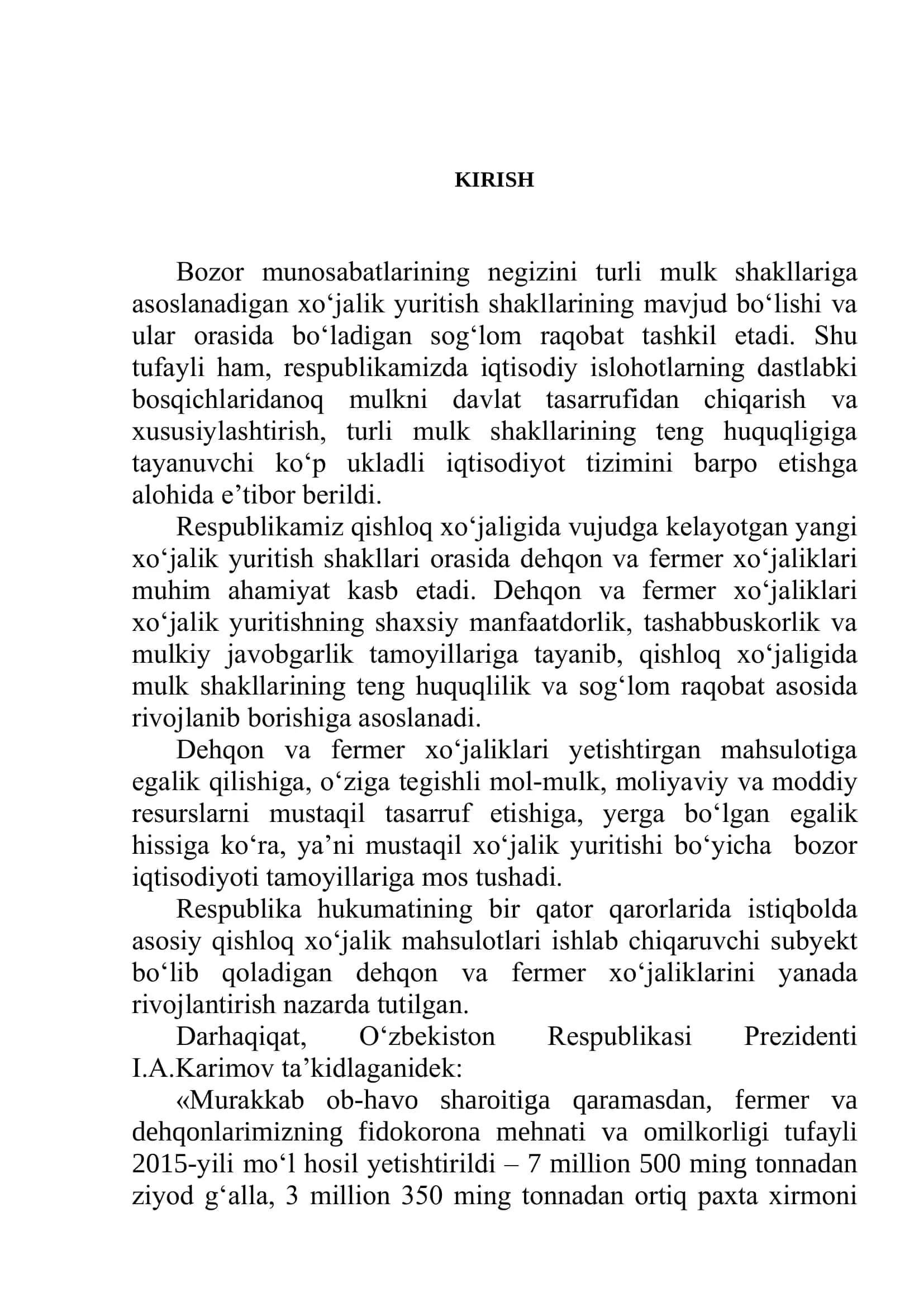 O‘zbekistonda fermer va dehqon xo‘jaliklarini rivojlantirish vazifalari va istiqbollari 3