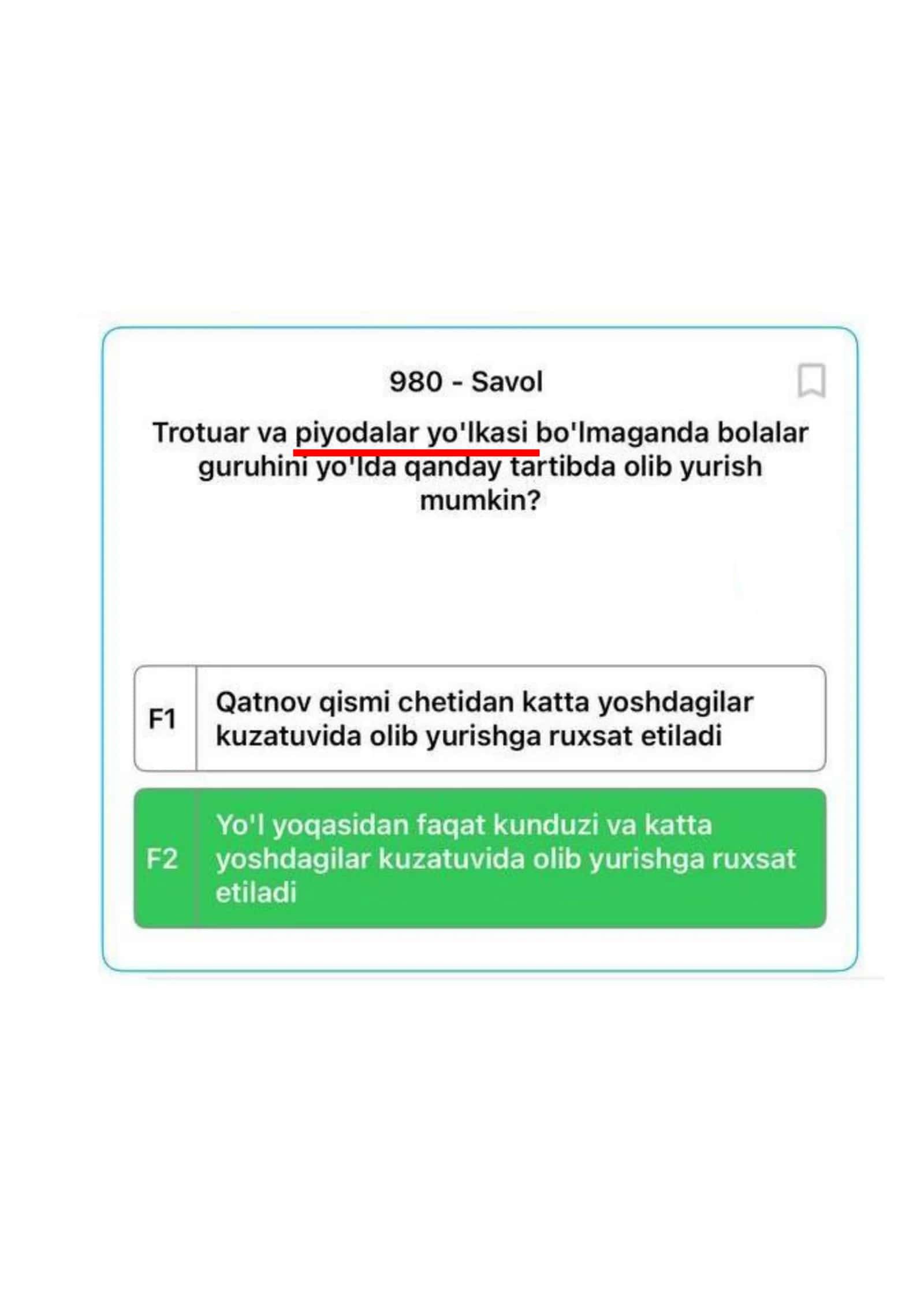 Avto imtihon Piyodalar yoʻlkasi  test 3