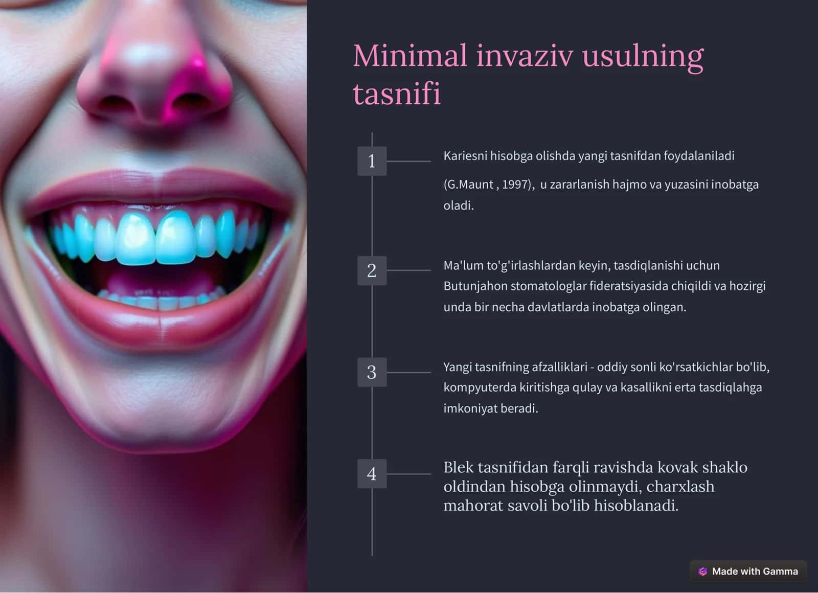 "Tish qattiq to'qimasini charxlashning minimal invaziv usullari" prezintatsiya 3