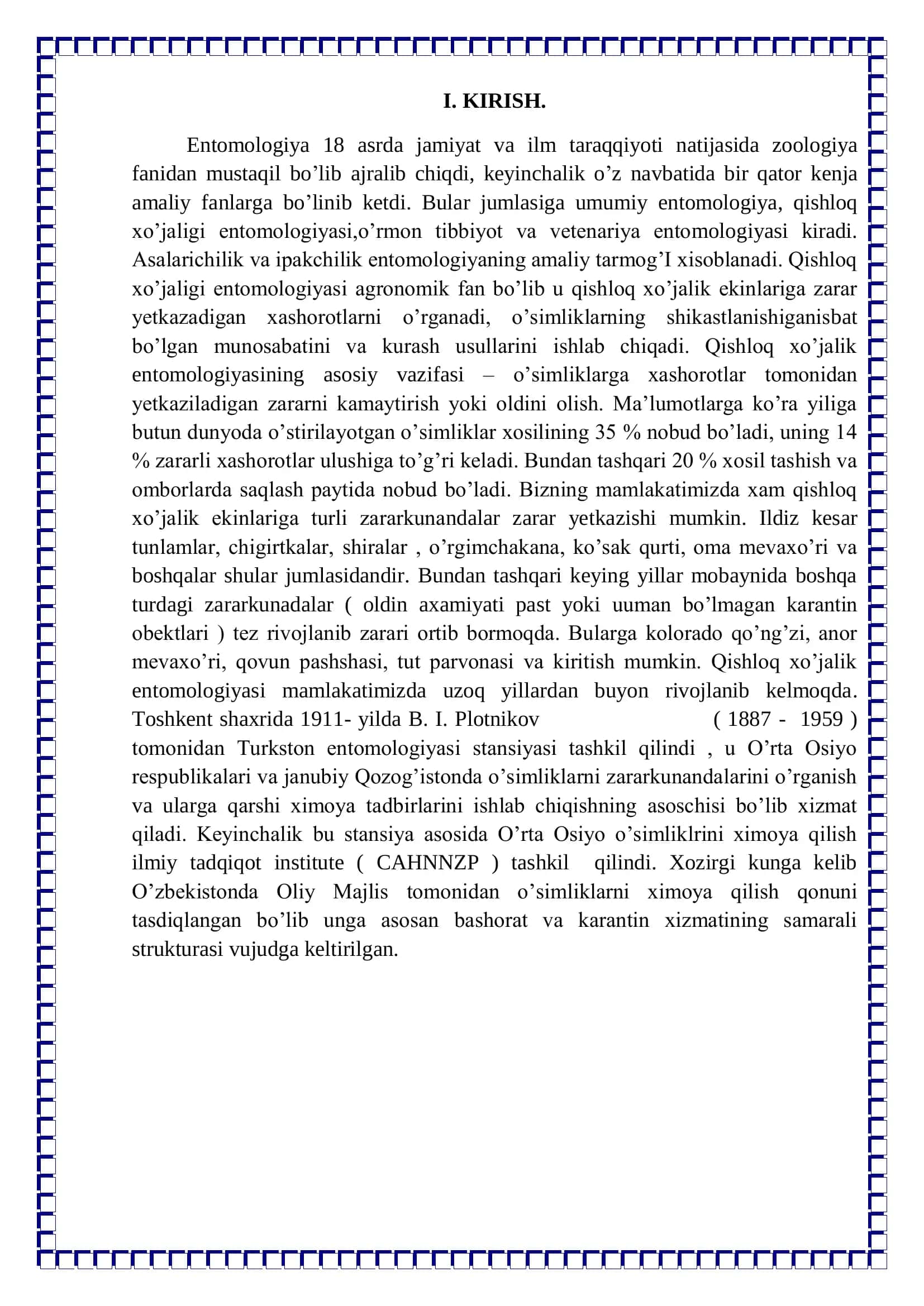O’simliklar himoyasi va karantini ta’lim yo’nalishi 3-bosqich 5-gurux 3