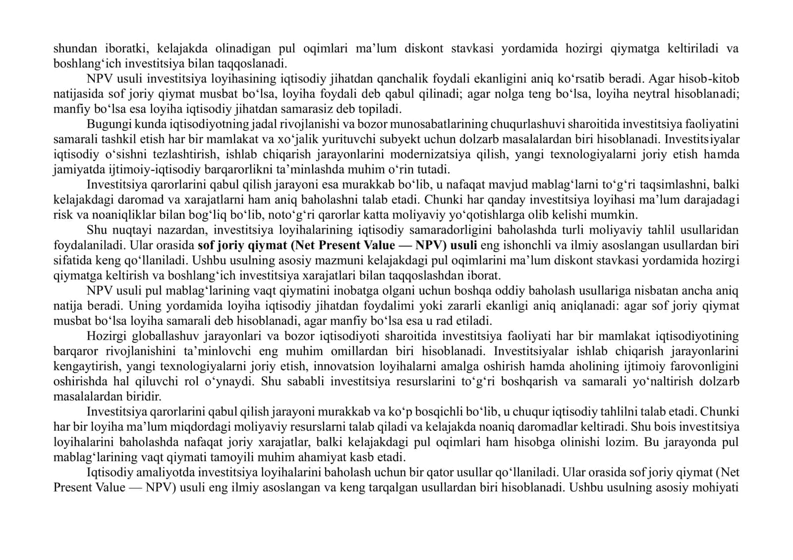 Sof joriy qiymat (NPV) usuli 3