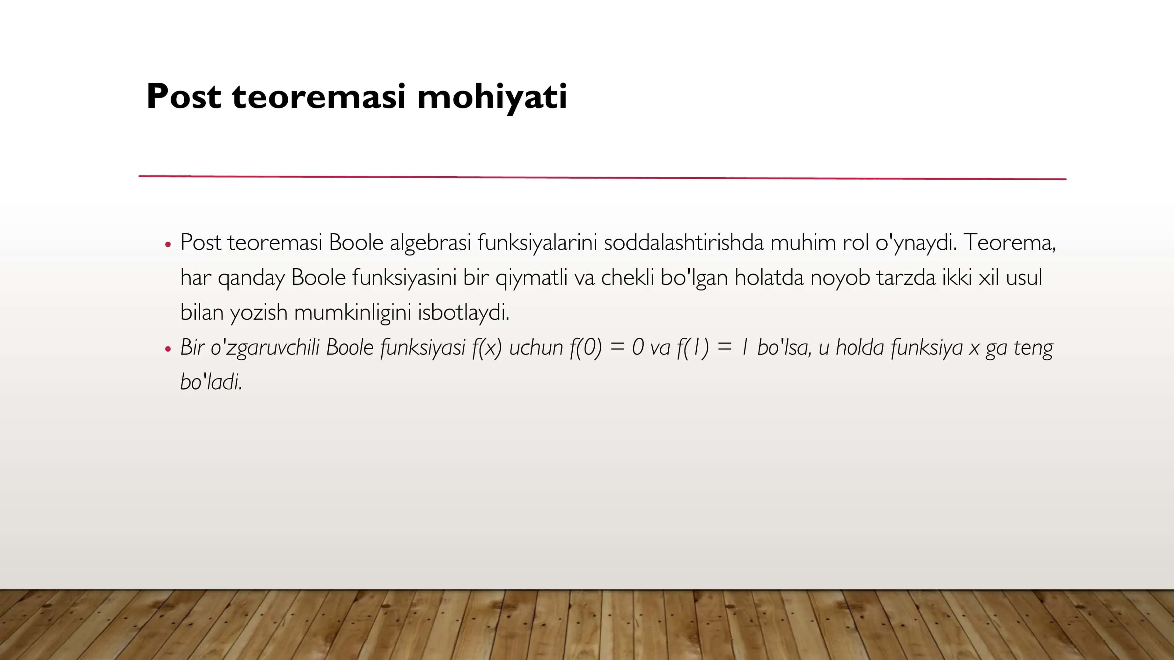 Post teoremasi va Jegalkin polinomlari 3