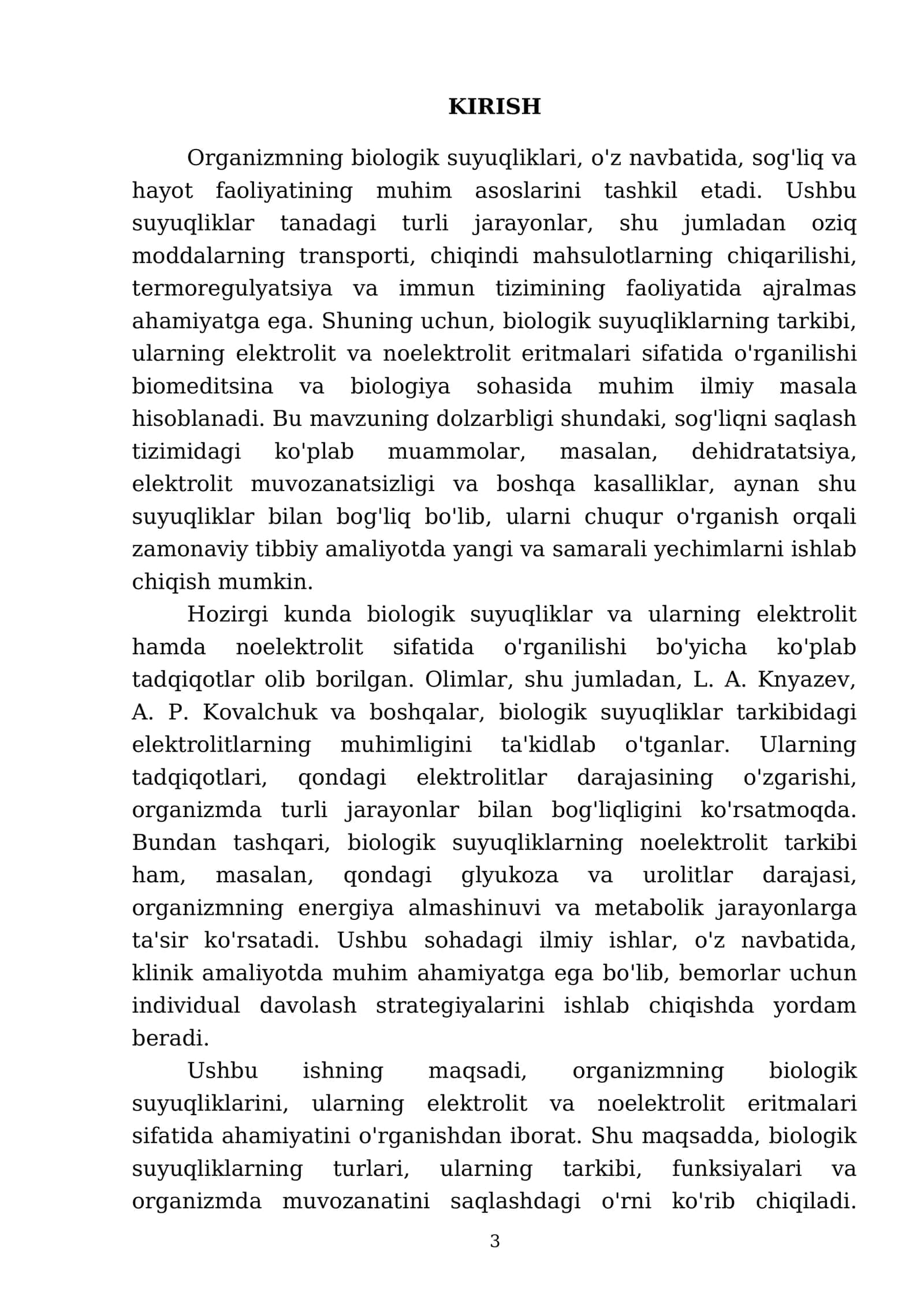Organizmning biologik suyuqliklari elektrolit va noelektrolit eritmalari sifatida 3