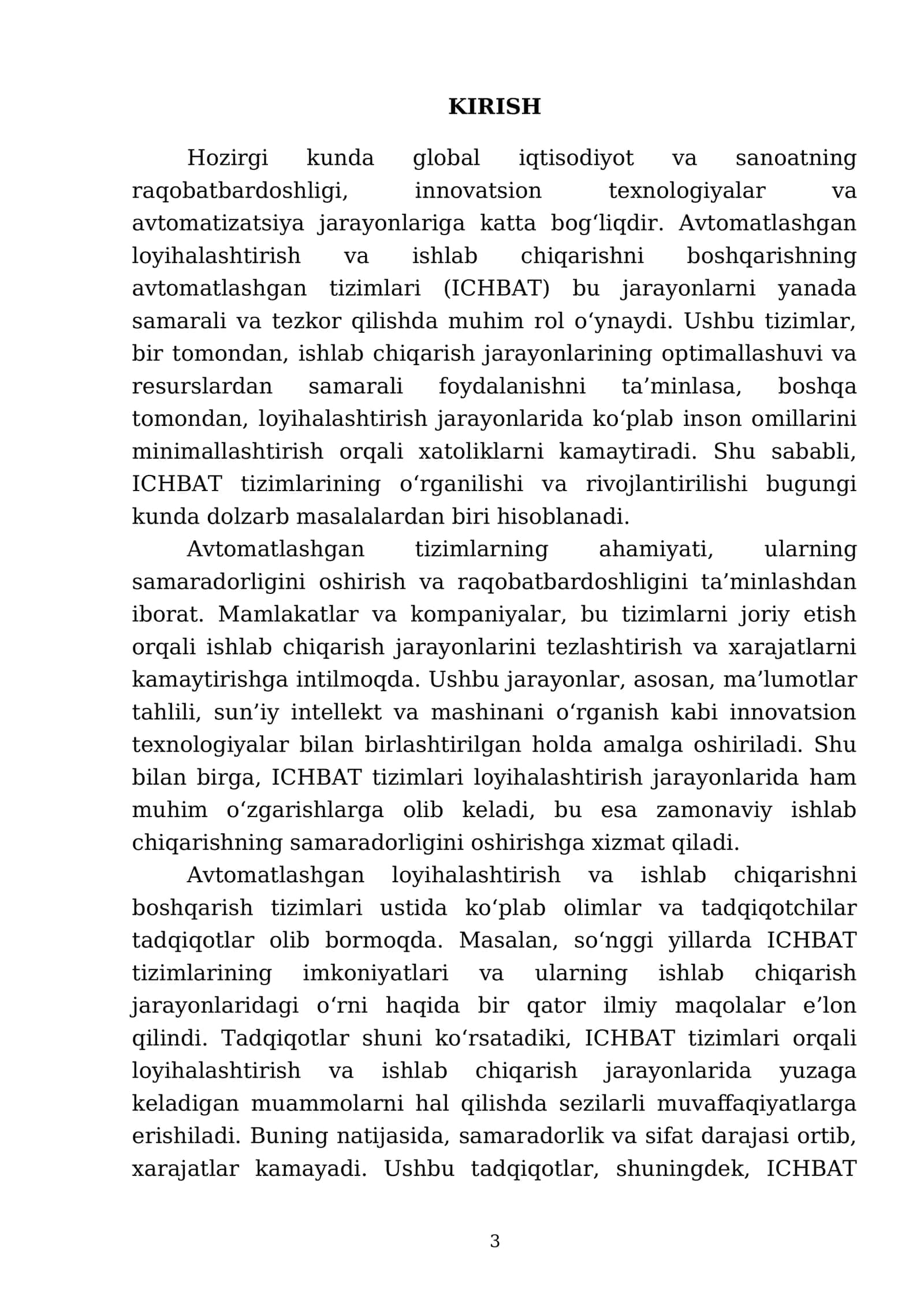 Avtomatlashgan loyihalashtirish va ishlab chiqarishni boshqarishning avtomatlashgan tizimi (ICHBAT) 3