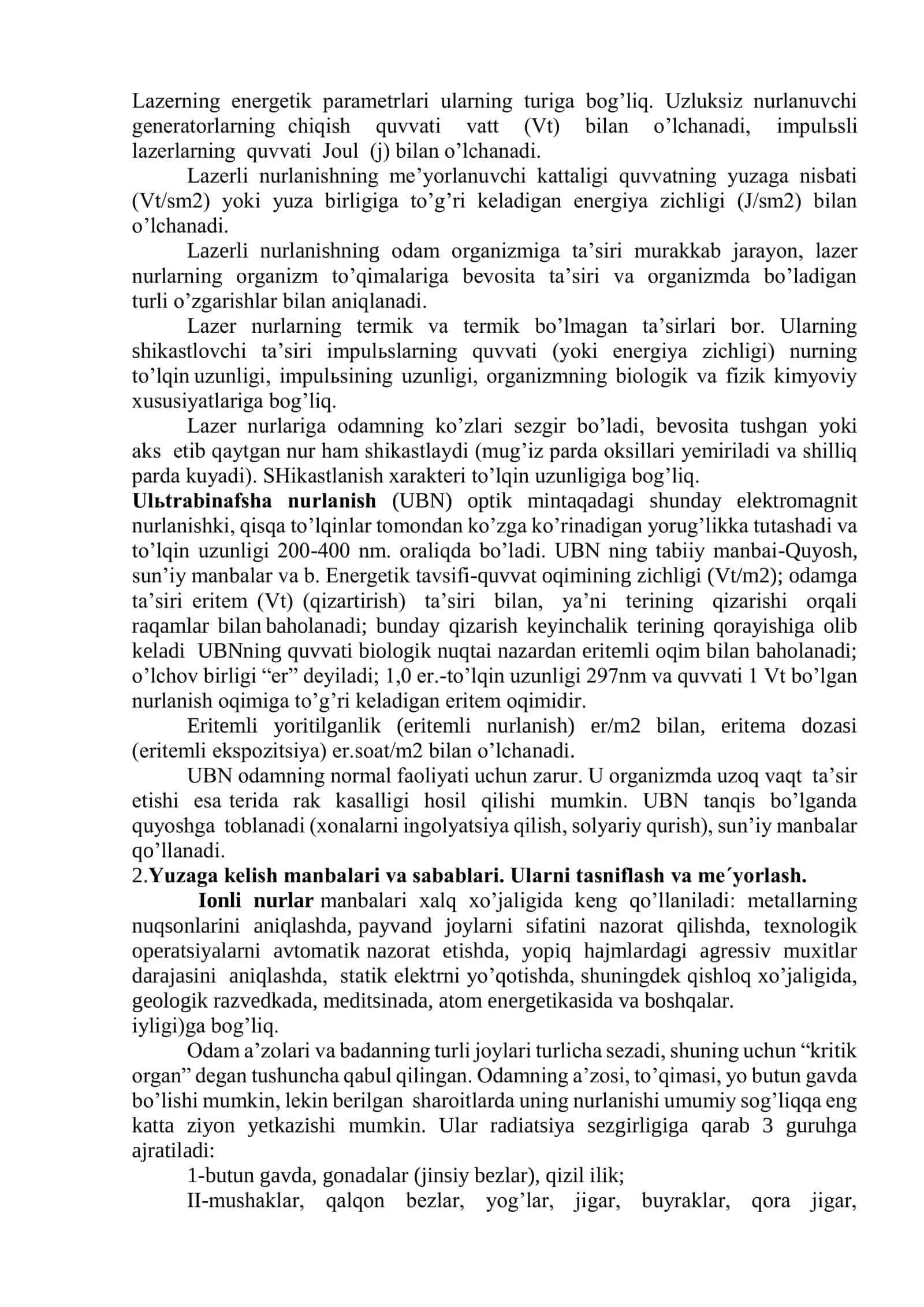 Ishlab chiqarishda zararli nurlanishlar, ularning hususiyatlari va inson organizmiga ta’siri 3