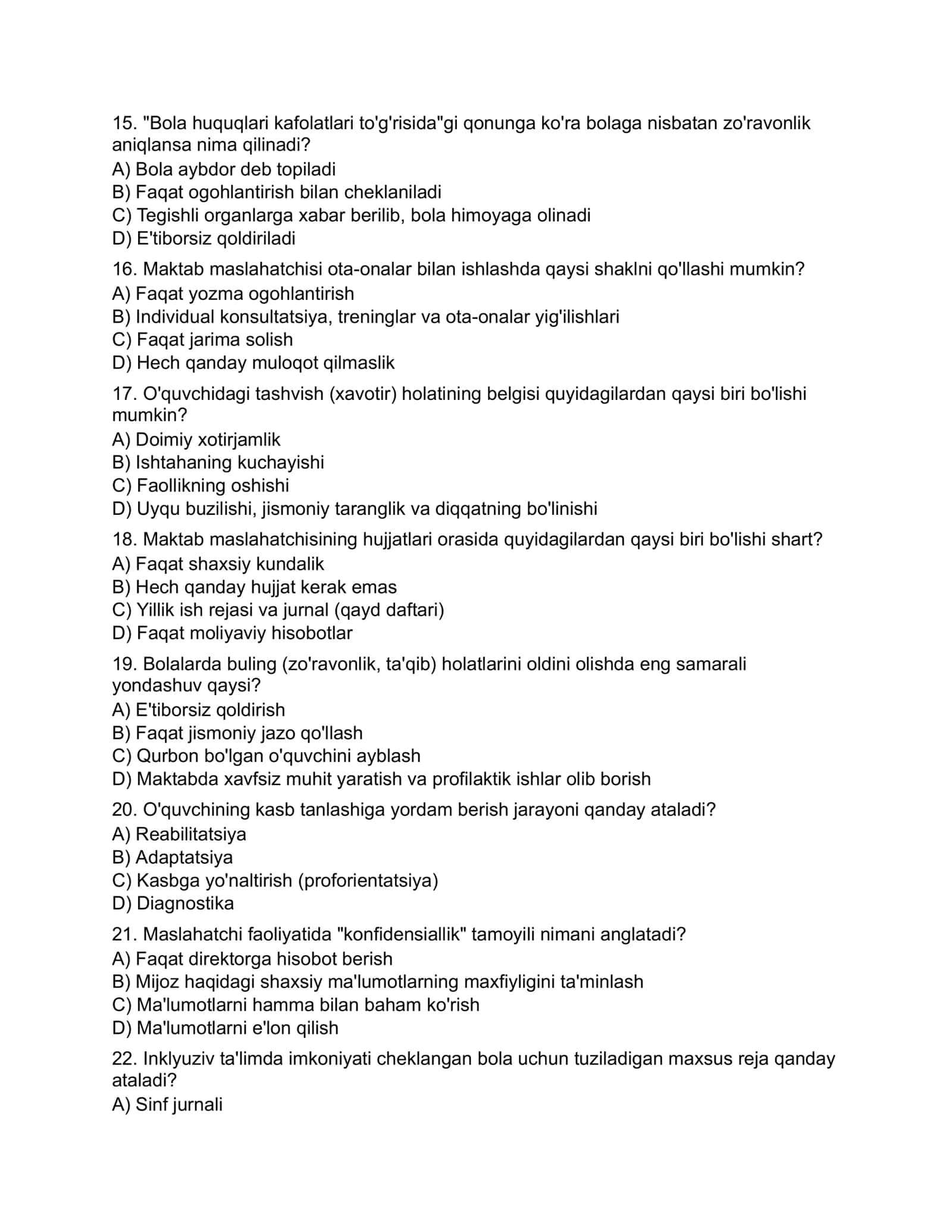 Argos Maktab maslahatchisi 2026 test to'plam. 3