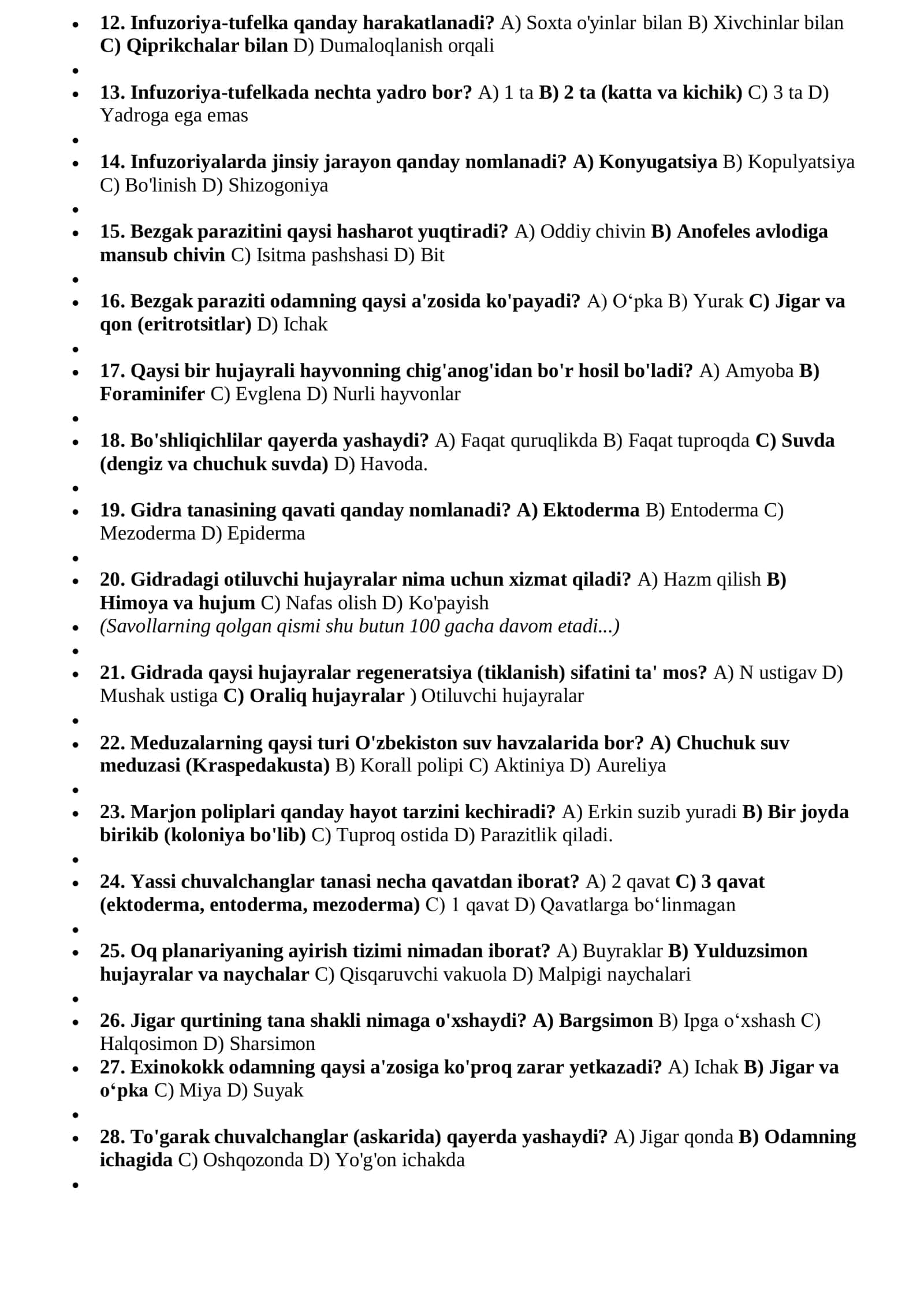 7- SINF BIOLOGIYA {Zoologiya} FANIDAN MAVZULASHTIRILGAN TESTLAR 500+ 2026 YIL 3