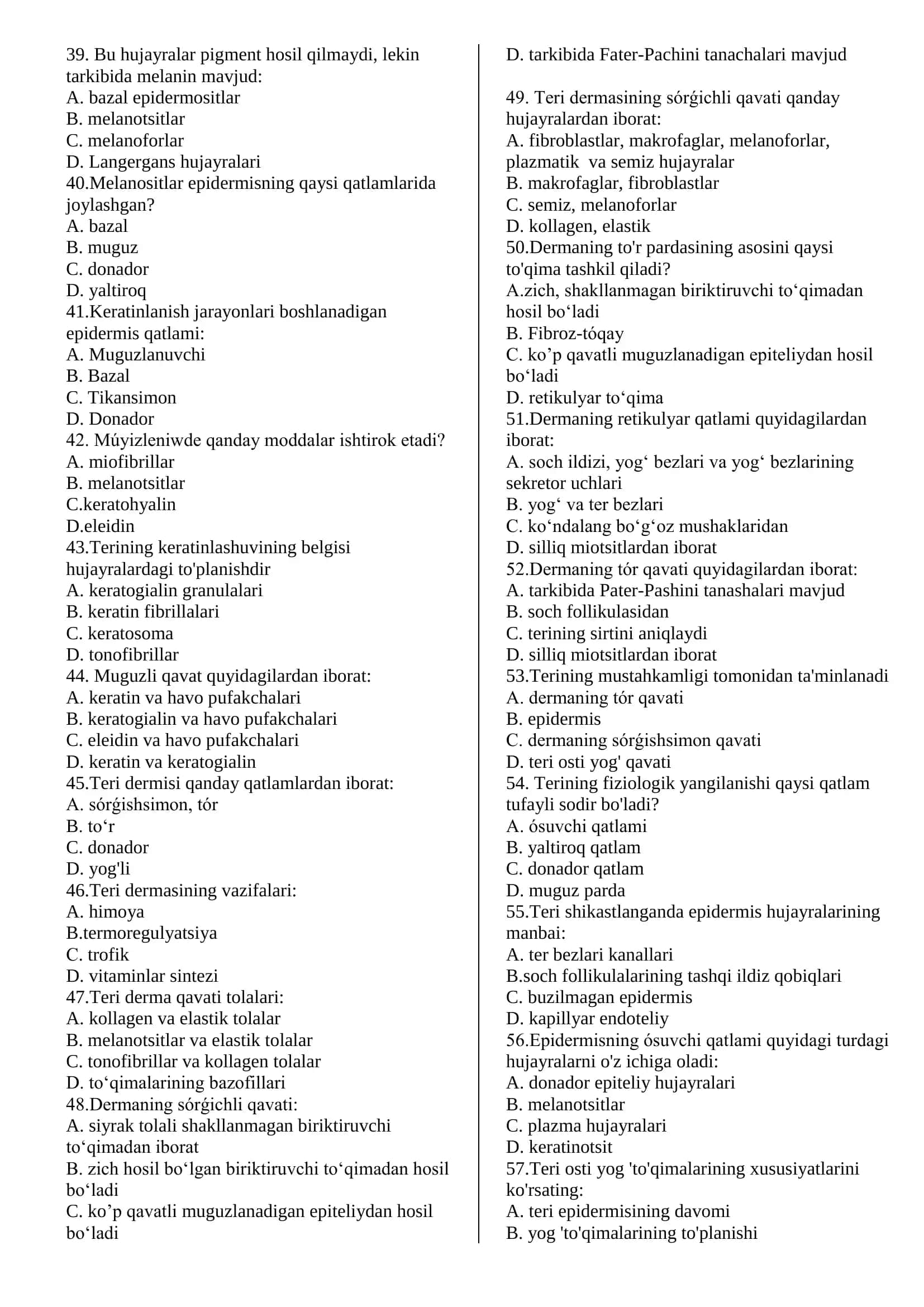 Gistologiya fanidan test toʻplami 3
