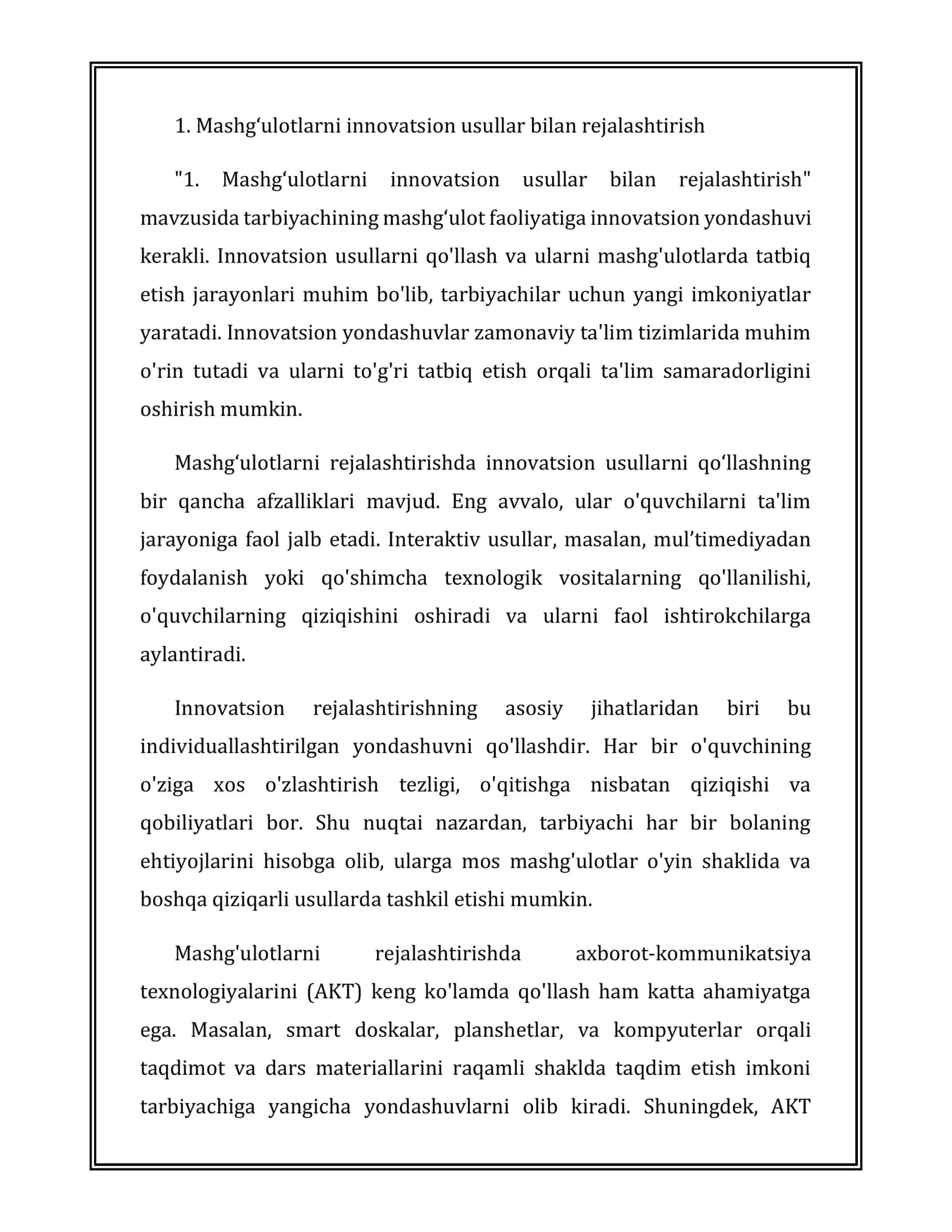 Mashgʻulot (faoliyati) ga tarbiyachining innovatsiyon yondoshuvi 3