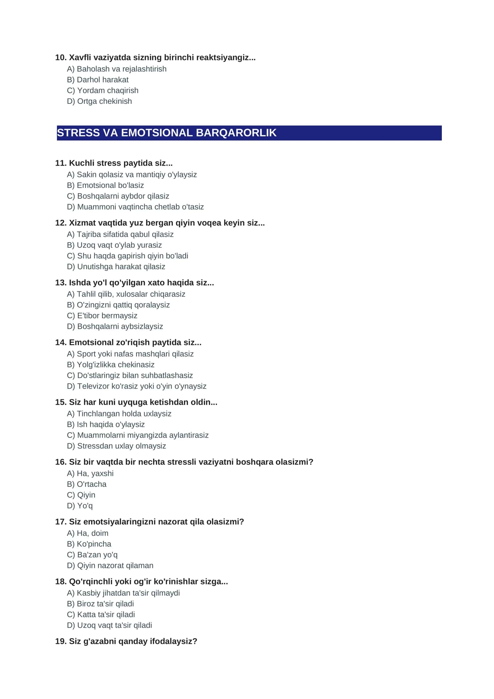 Ichki ishlarga kirishmoqchi bo'lganlar uchun 1000 ta psixologik test savol javoblari 3