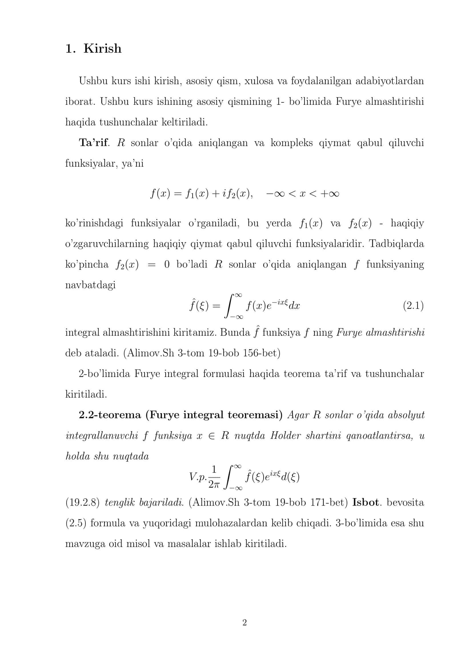 Furye almashtirilishi.Furye integral formulasi 3