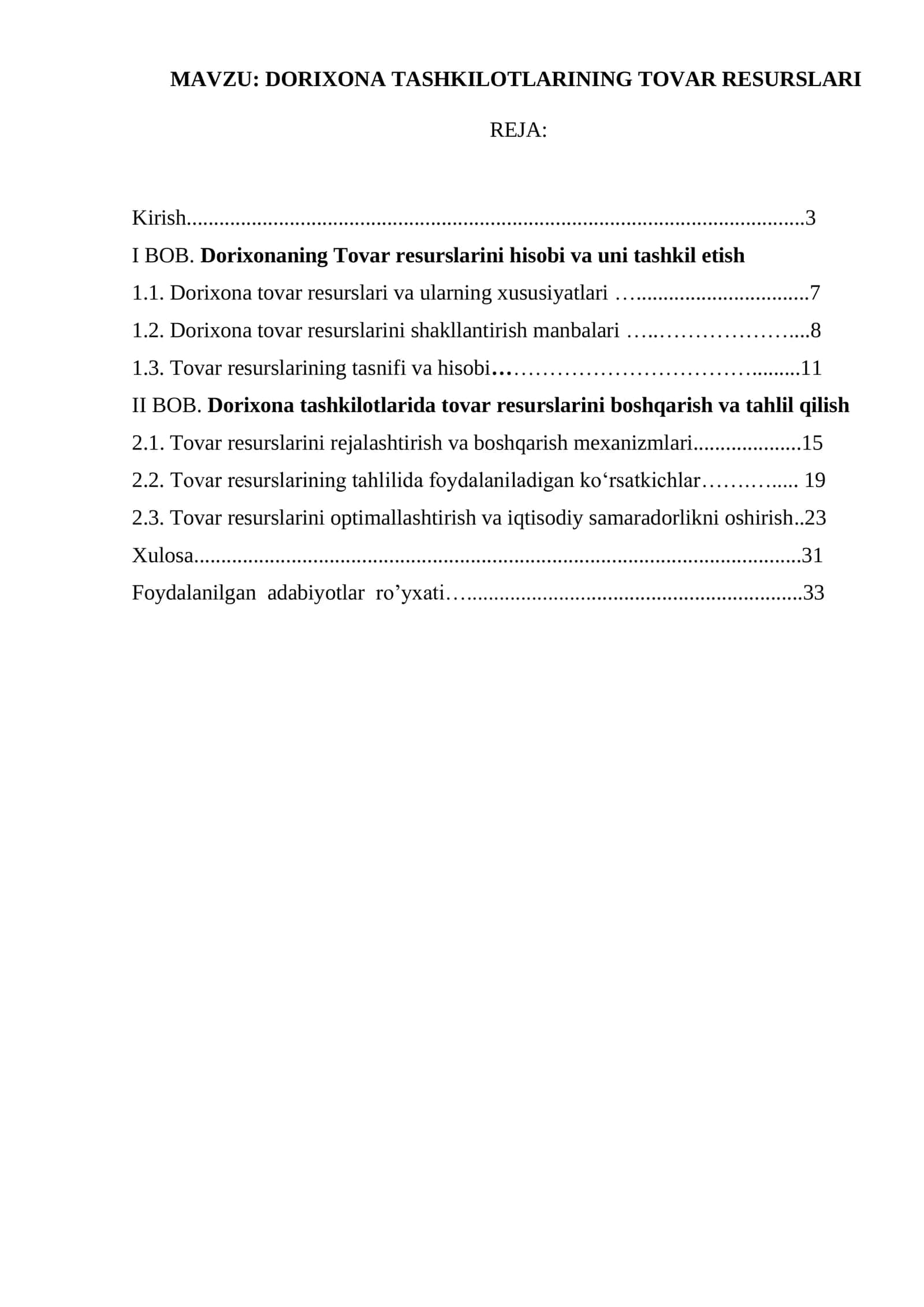 Dorixona Tashkilotlarining Tovar Resurslari 3