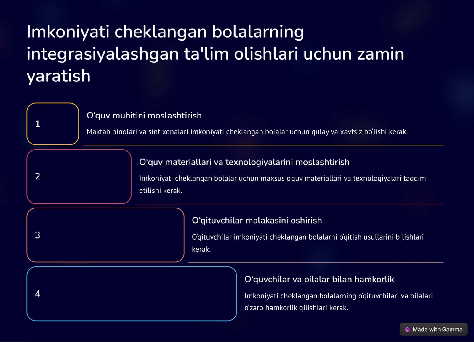 Imkoniyati cheklangan bolalarni o'qitish bo'yicha pedagogik jarayon 3