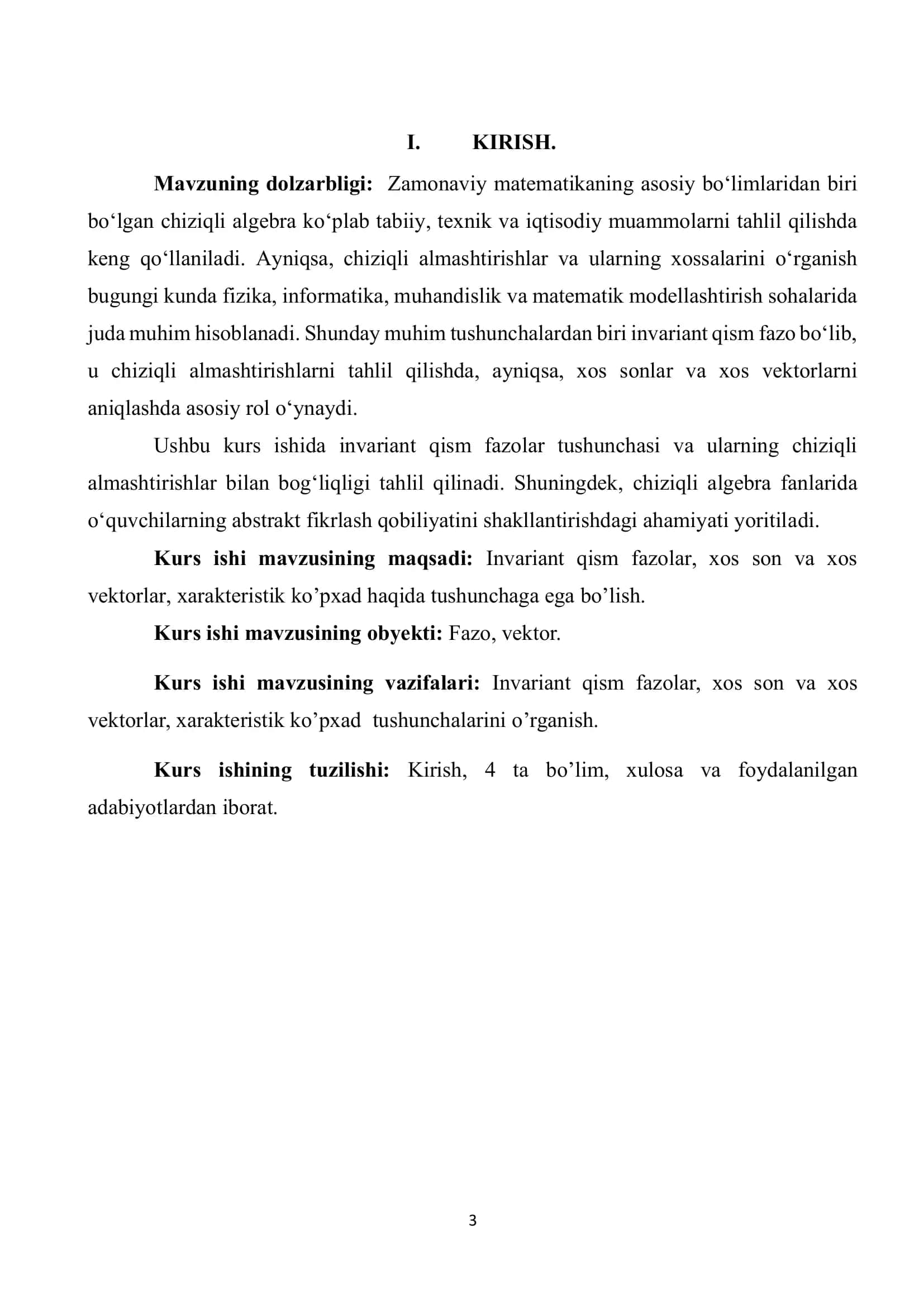Invariant qism fazolar. Xos son va xos vektorlar. Xarakteristik ko’phad 3