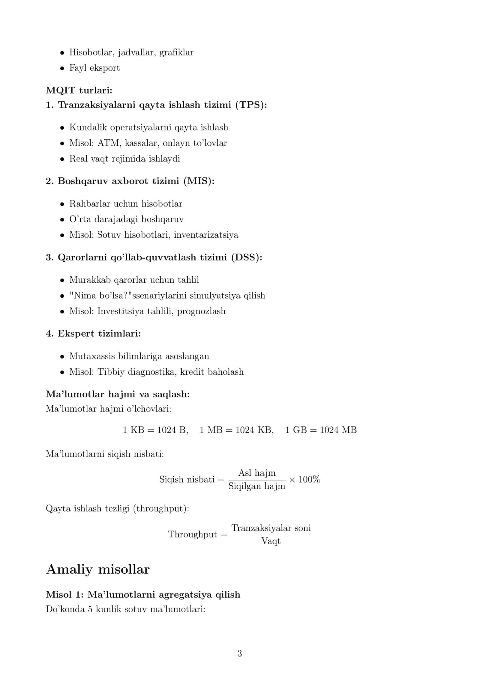 Ma’lumotlarni qayta ishlash tizimlari (Dars ishlanmasi) 3
