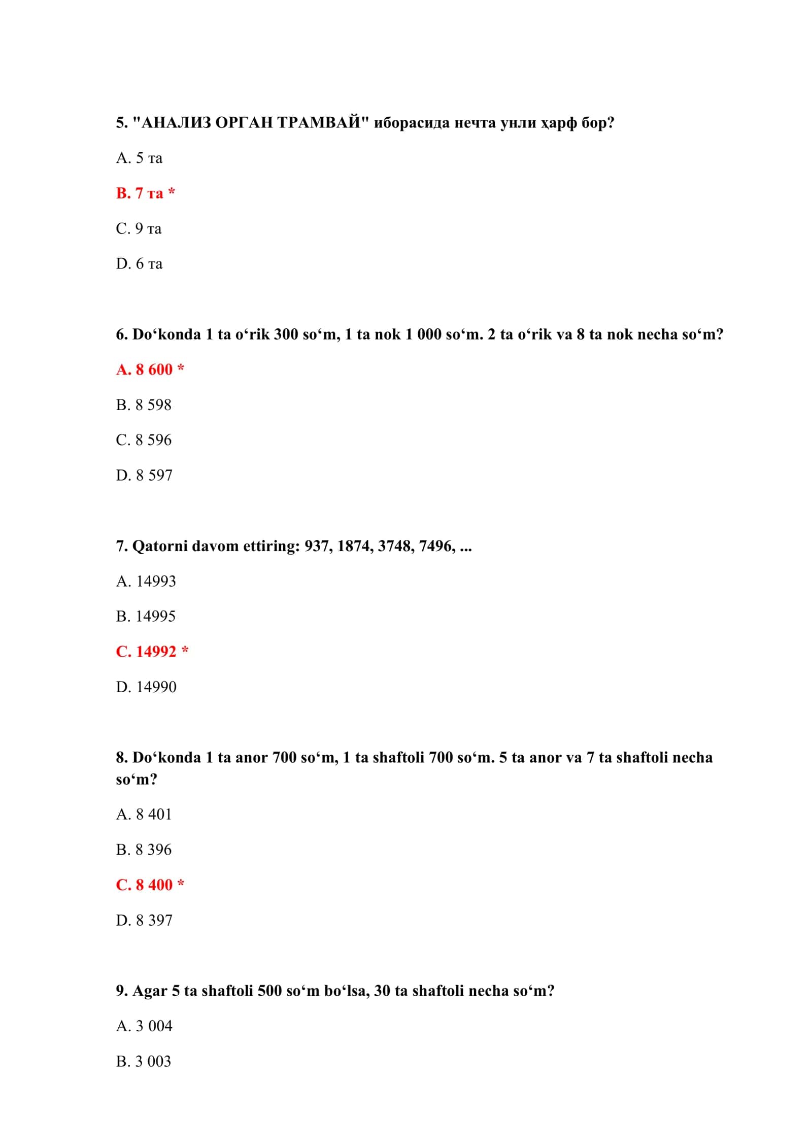 KIRISH TESTLARI WORD 3