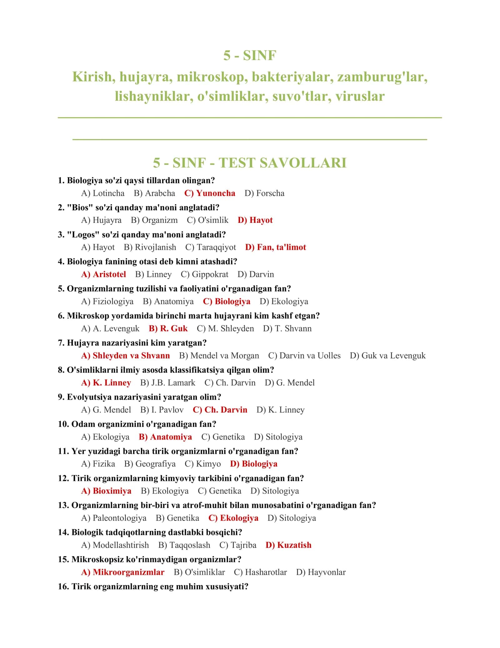 BIOLOGIYA FANIDAN TESTLAR TO'PLAMI 3