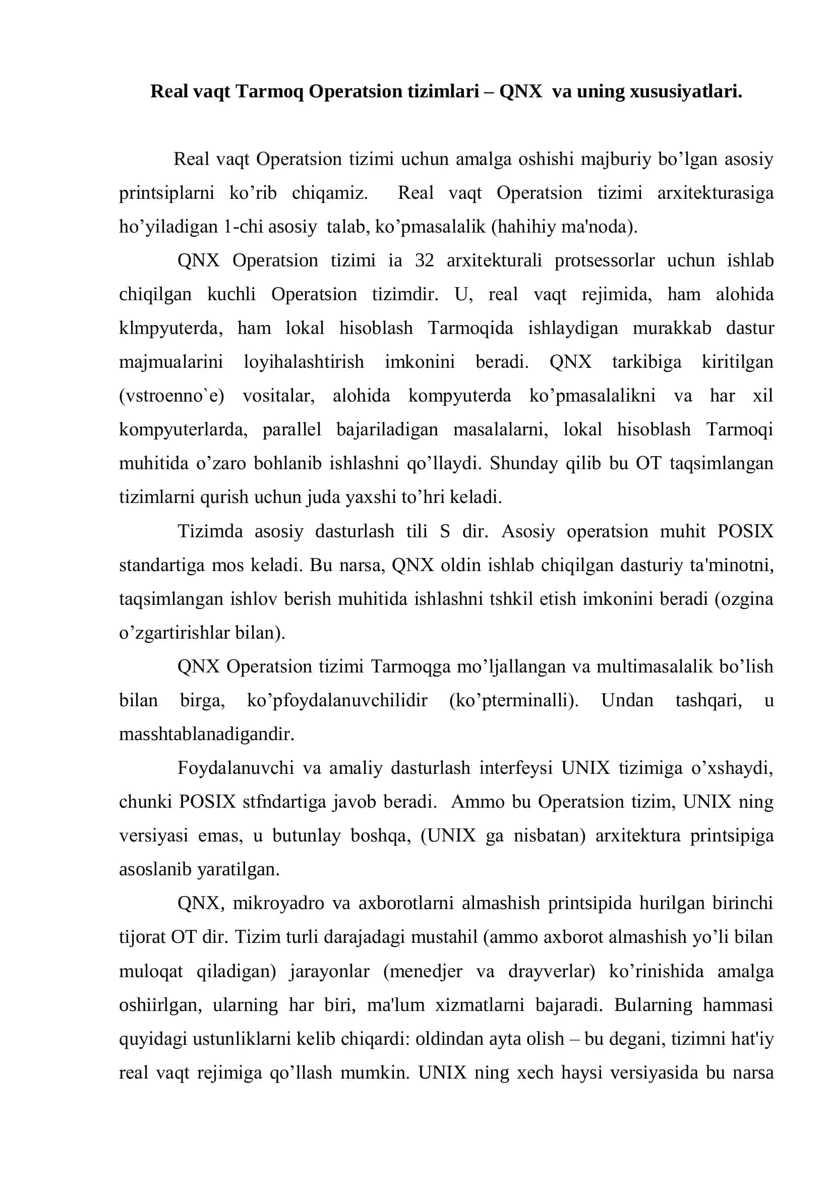 Rеal vaqt Tarmoq Operatsion tizimlari – QNX va uning xususiyatlari 3