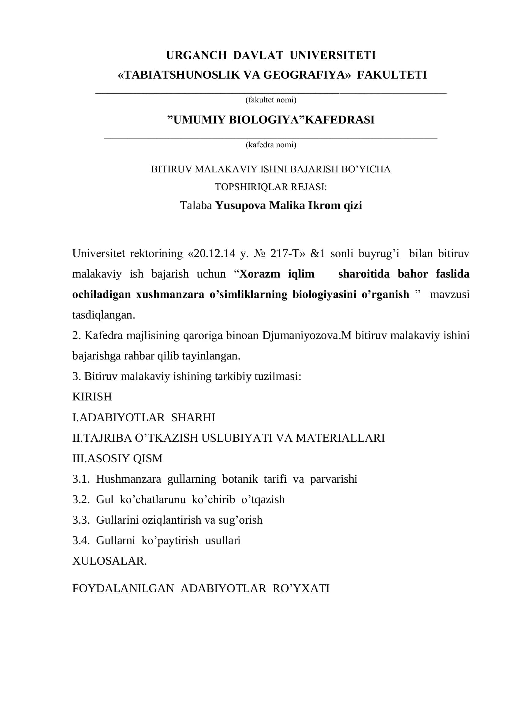 Xorazm iqlim sharoitida bahor faslida ochiladigan xushmanzara o’simliklarning biologiyasini o’rganish 3