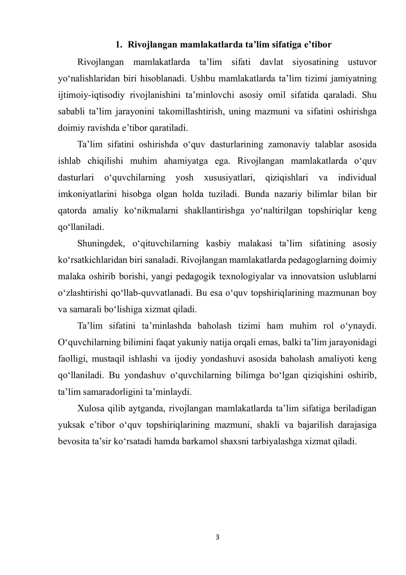Rivojlangan mamlakatlarda oʻquv topshiriqlariga beriladigan e’tibor va ularning turlari 3
