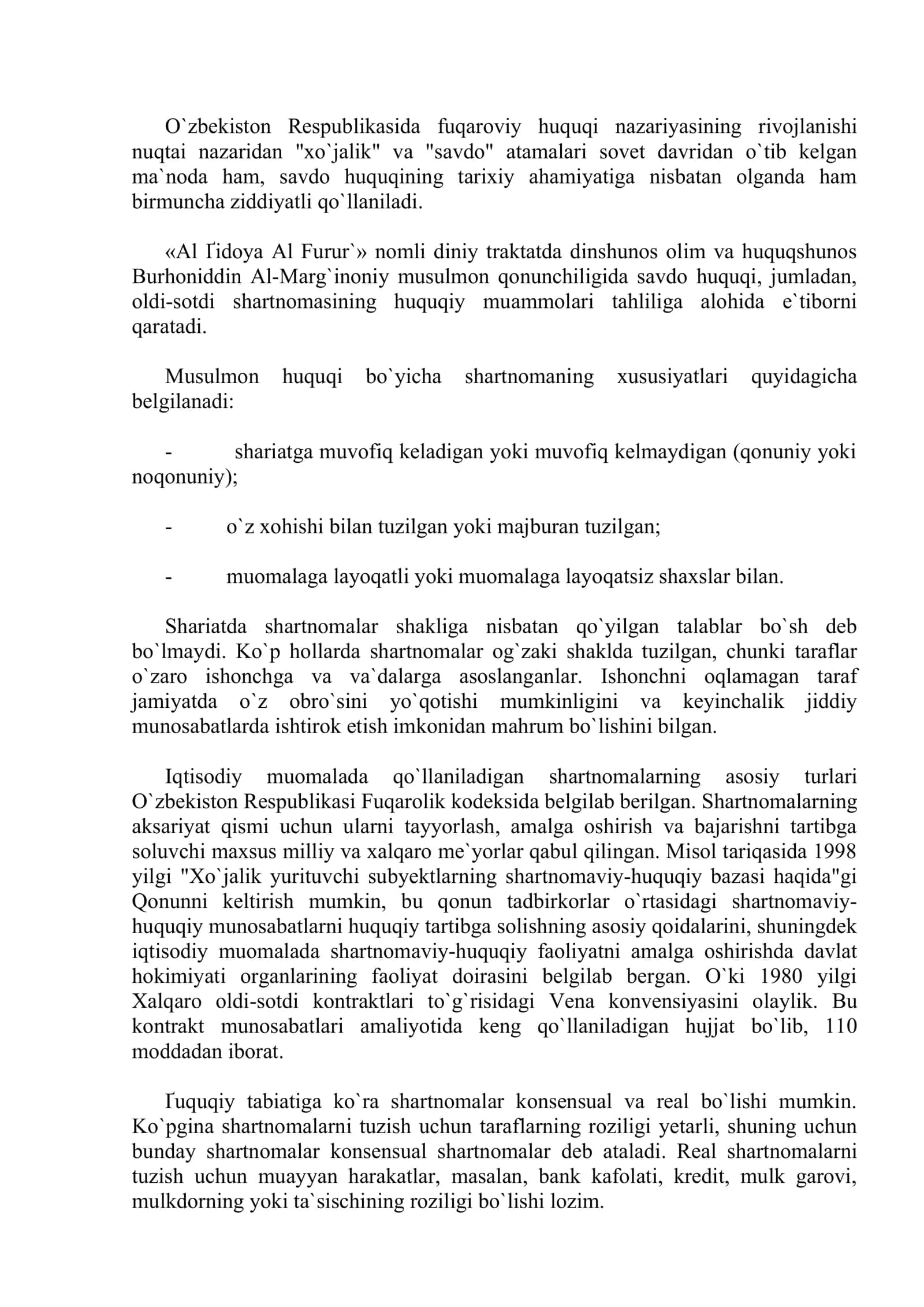Tadbirkorlik sohasida qo`llanadigan shartnomalar to`g`risida umumiy qoidalar 3