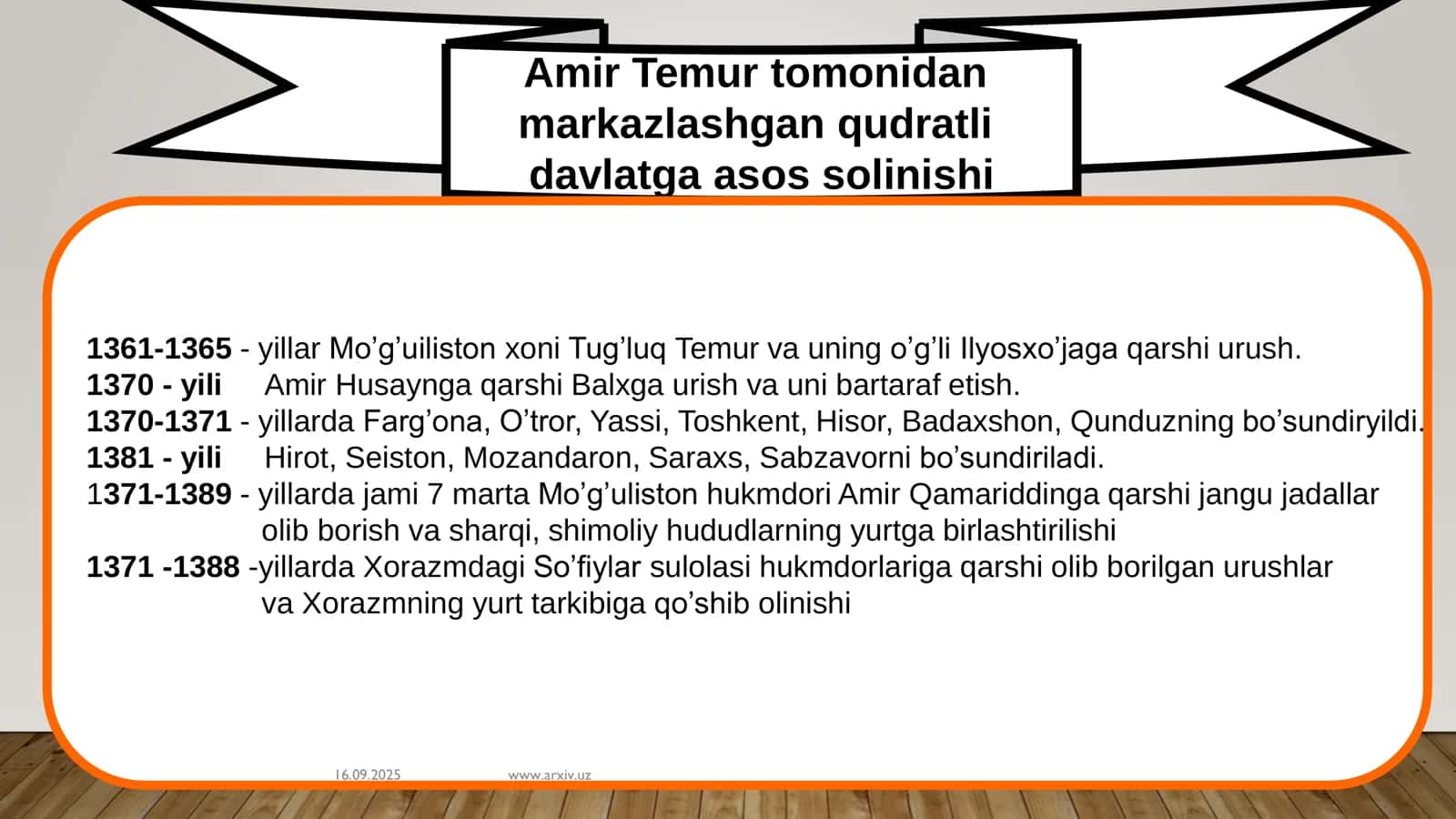 Amir Temur davlatining tashkil topishi va harbiy yurishlari 3