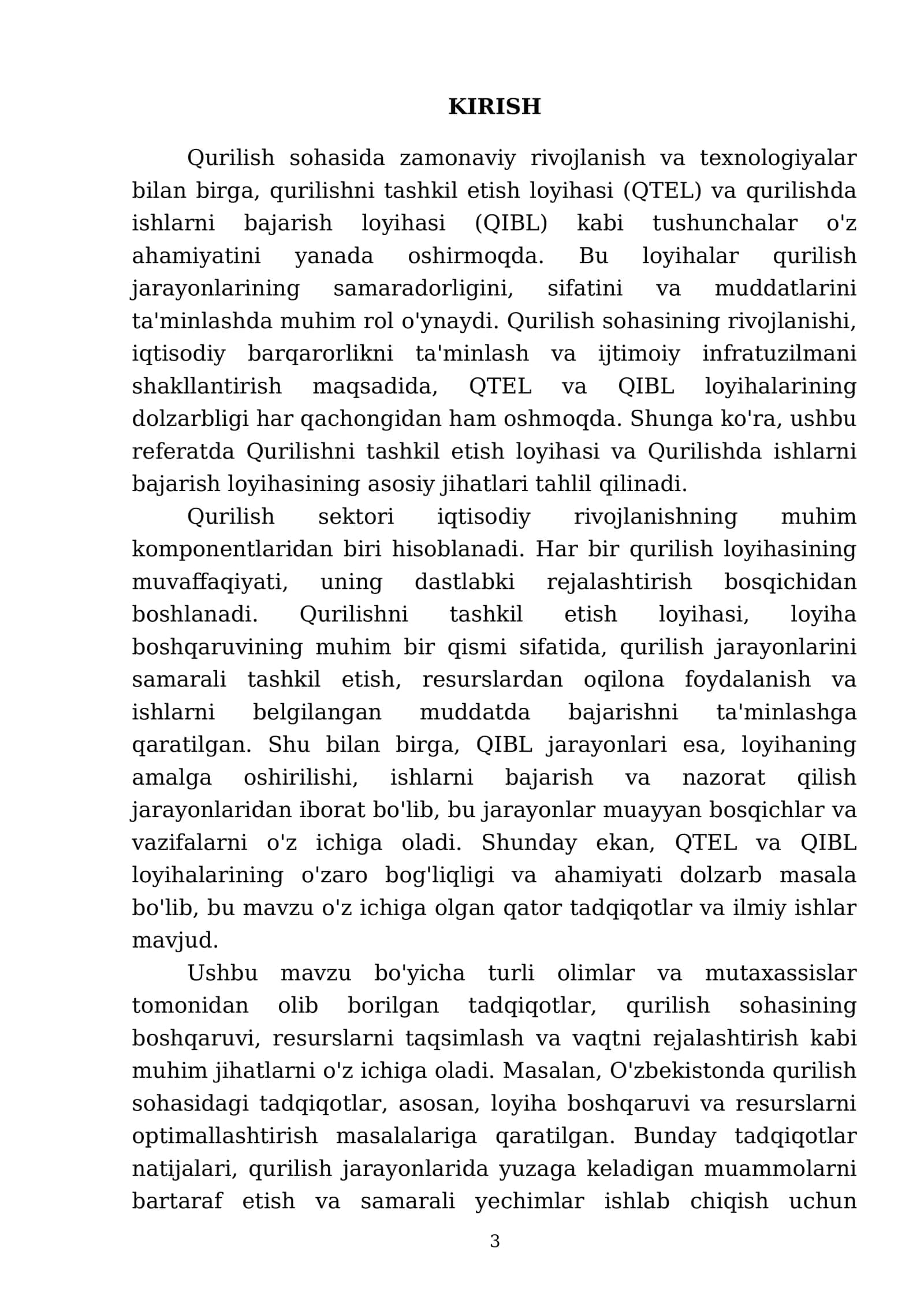 Qurilishni tashkil etish loyihasi (QTEL). Qurilishda ishlarni bajarish loyihasi (QIBL) 3