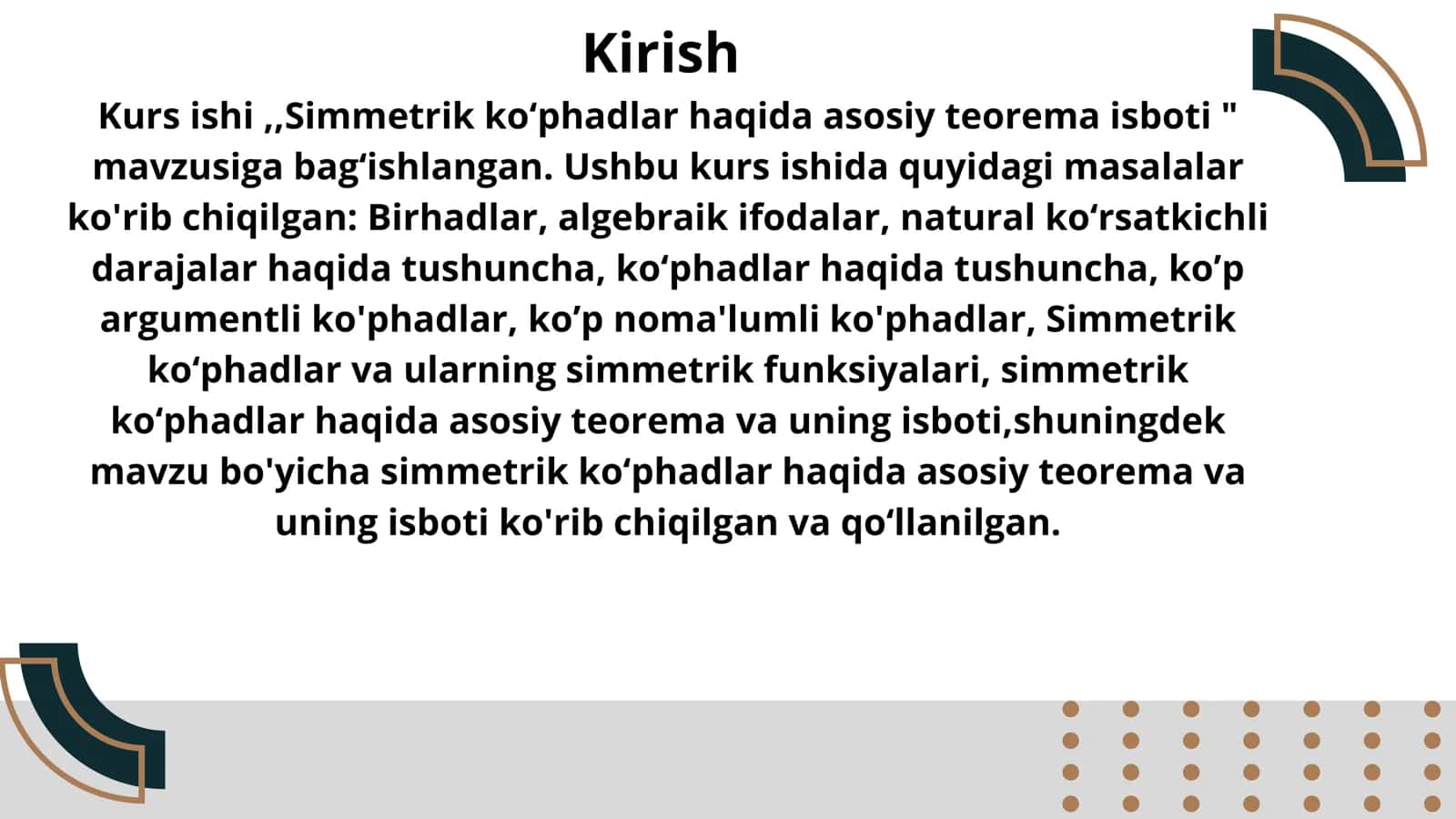 simmetrik ko‘phadlar haqida asosiy teorema isboti 3