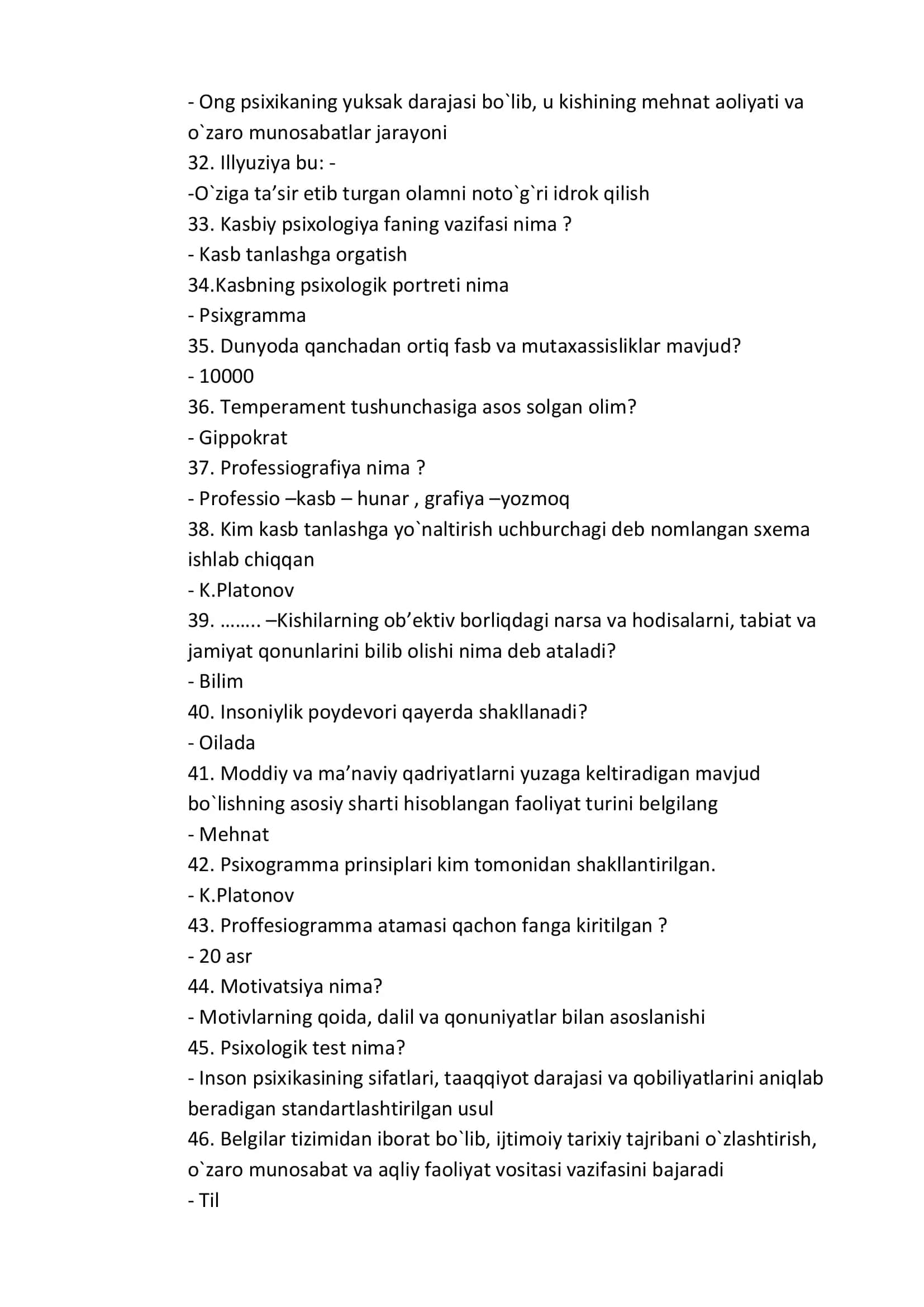 Pedagogika va psixologiya test savollari javoblari 3