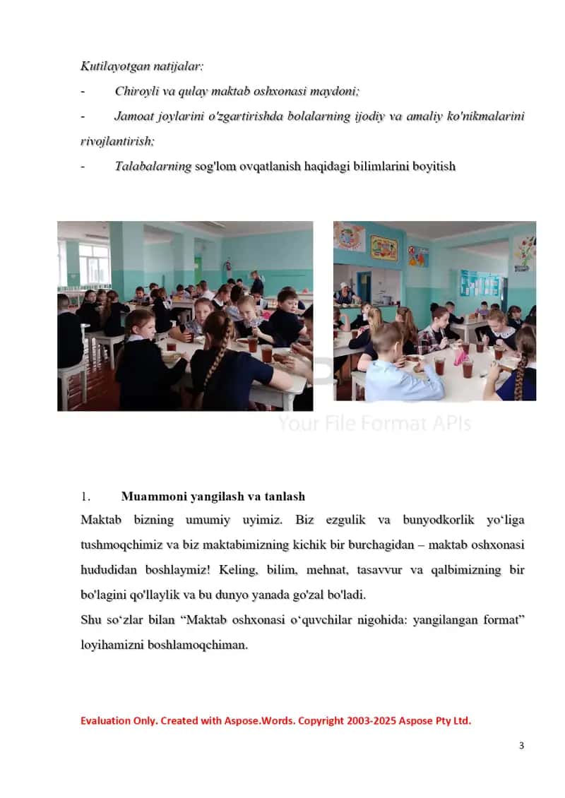 "Maktab oshxonasi o‘quvchi nigohida yangilangan format" tanlovi 3