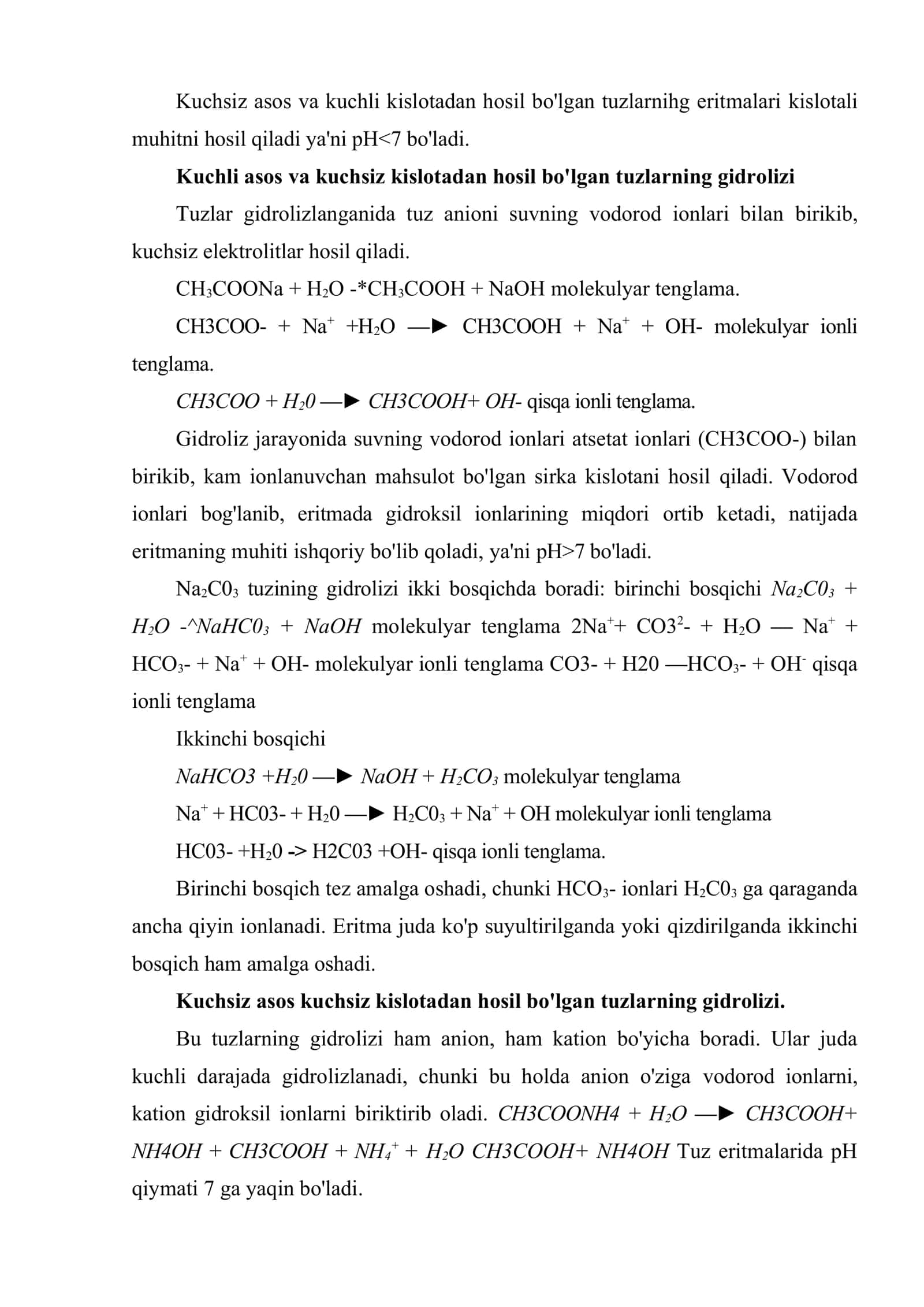 Tuzlar gidrolizi. Oksidlanish-qaytarilish reaksiyalari 3