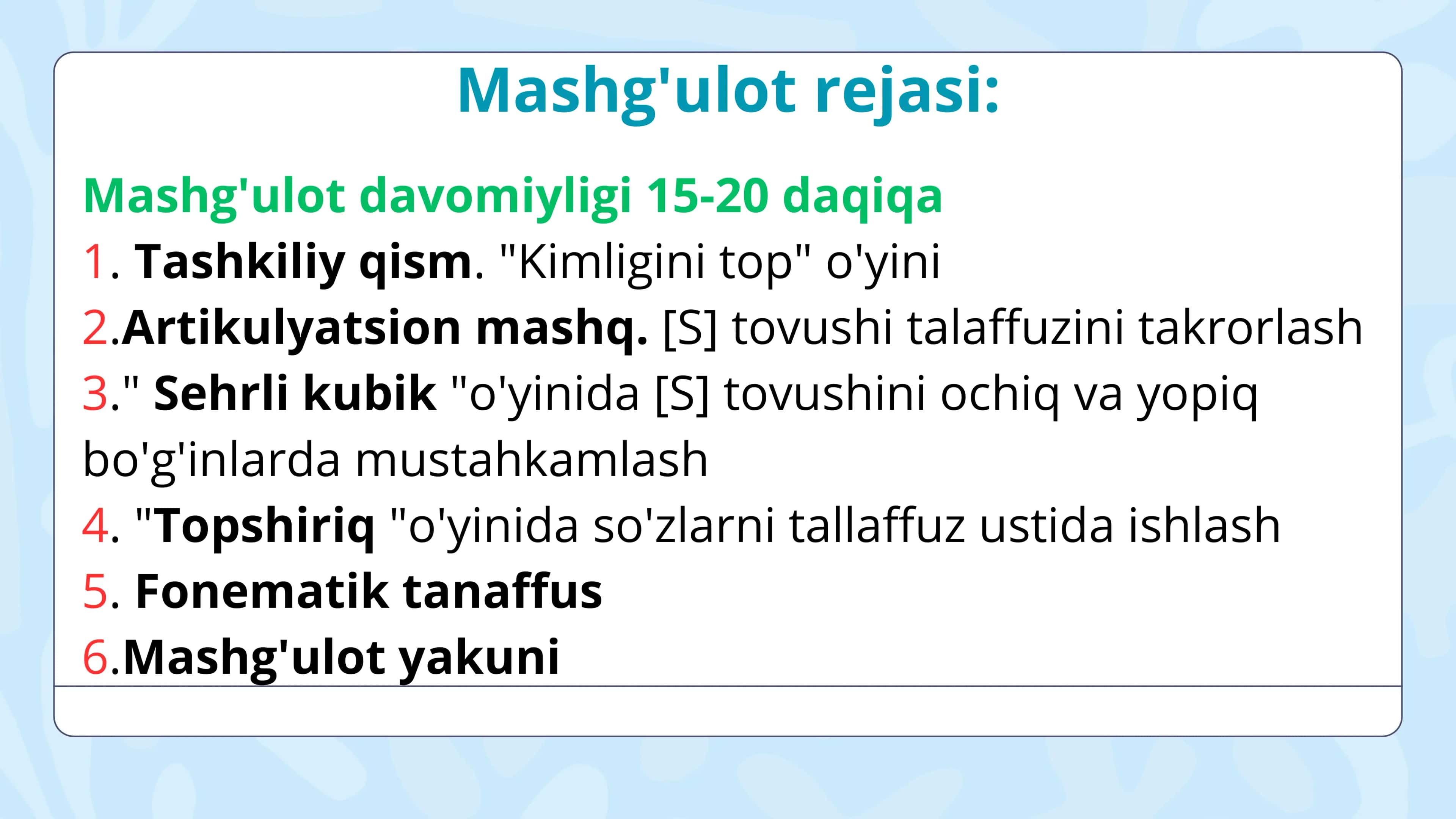 Yakka mashg'ulot ishlanmasi 3