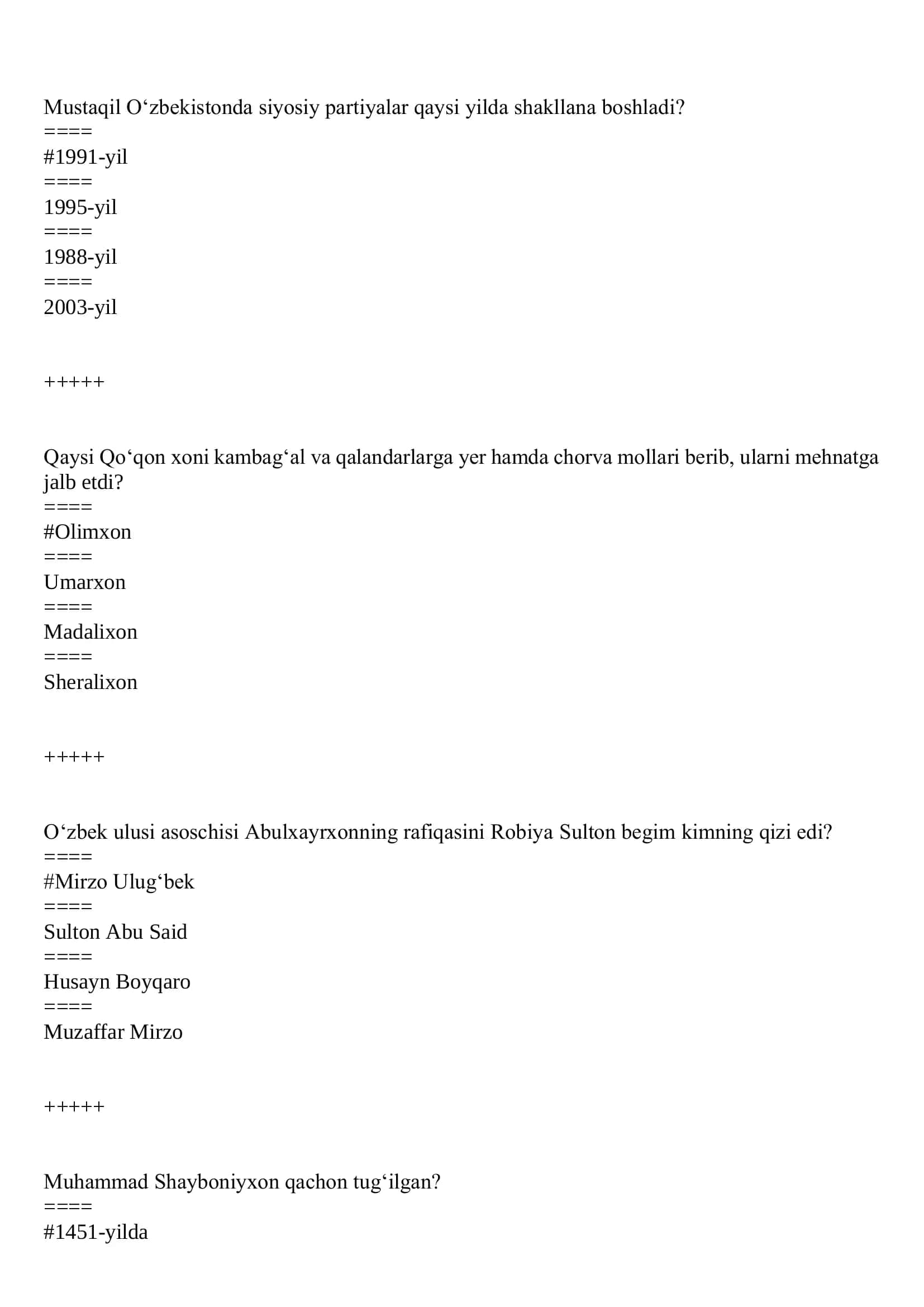 TEST O‘zbekistonning eng yangi tarixi 3