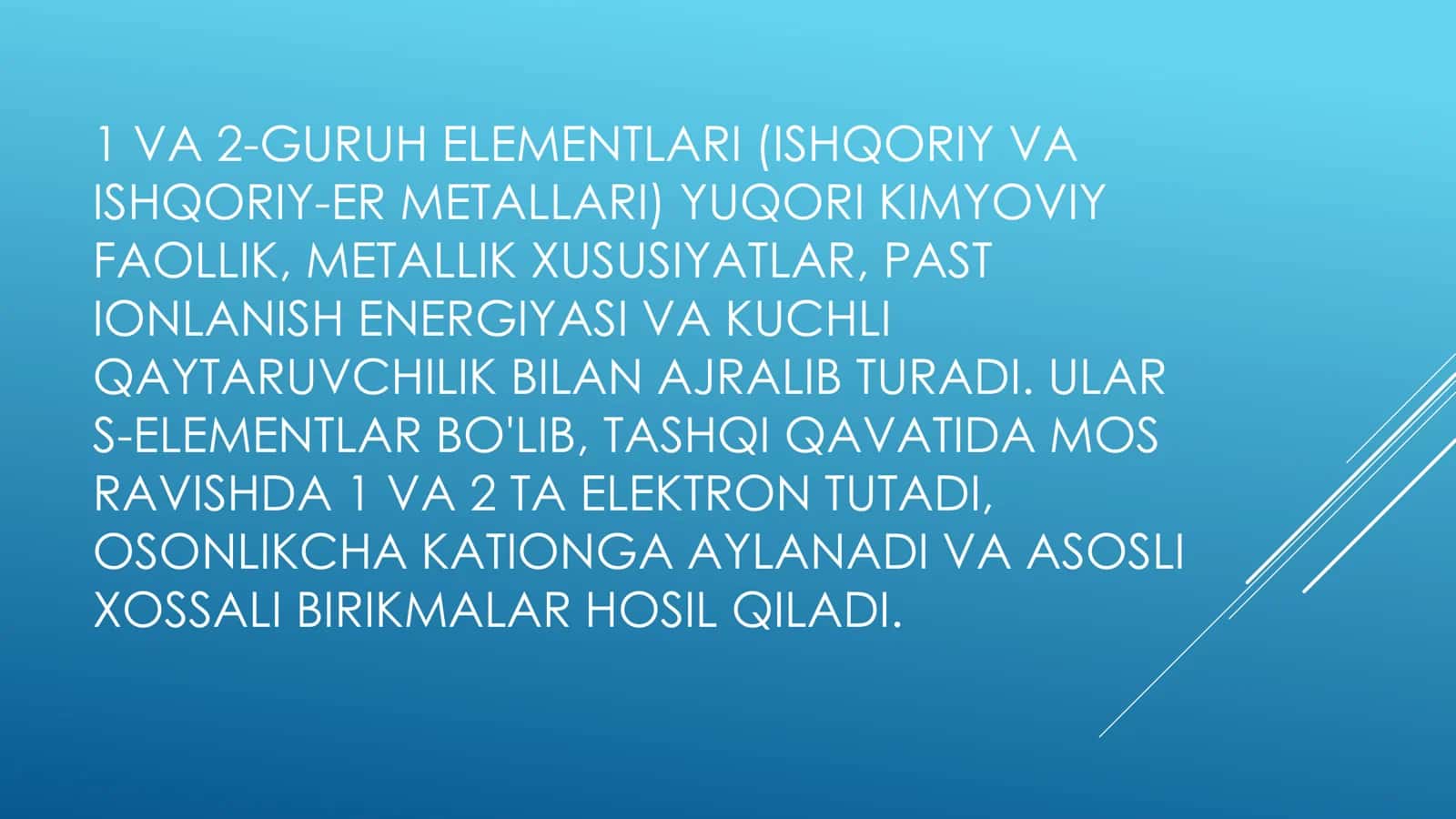 1-guruh elementlari (Ishqoriy metallar - Li,Na,K,Rb,Cs,Frcap Li,Na,K,Rb,Cs,Fr) 3