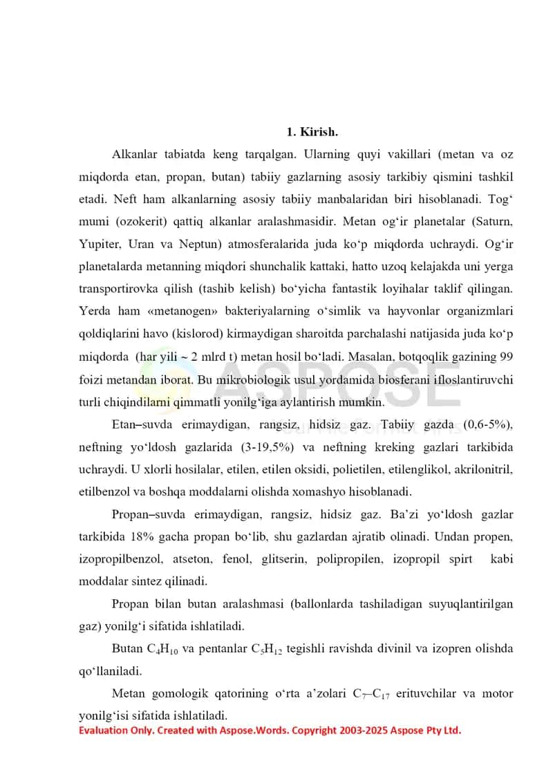 4. Alkanlar va sikloalkanlarning olinish usullari. Bisiklik va polisiklik alkanlar 2. Referat 17 bet 3