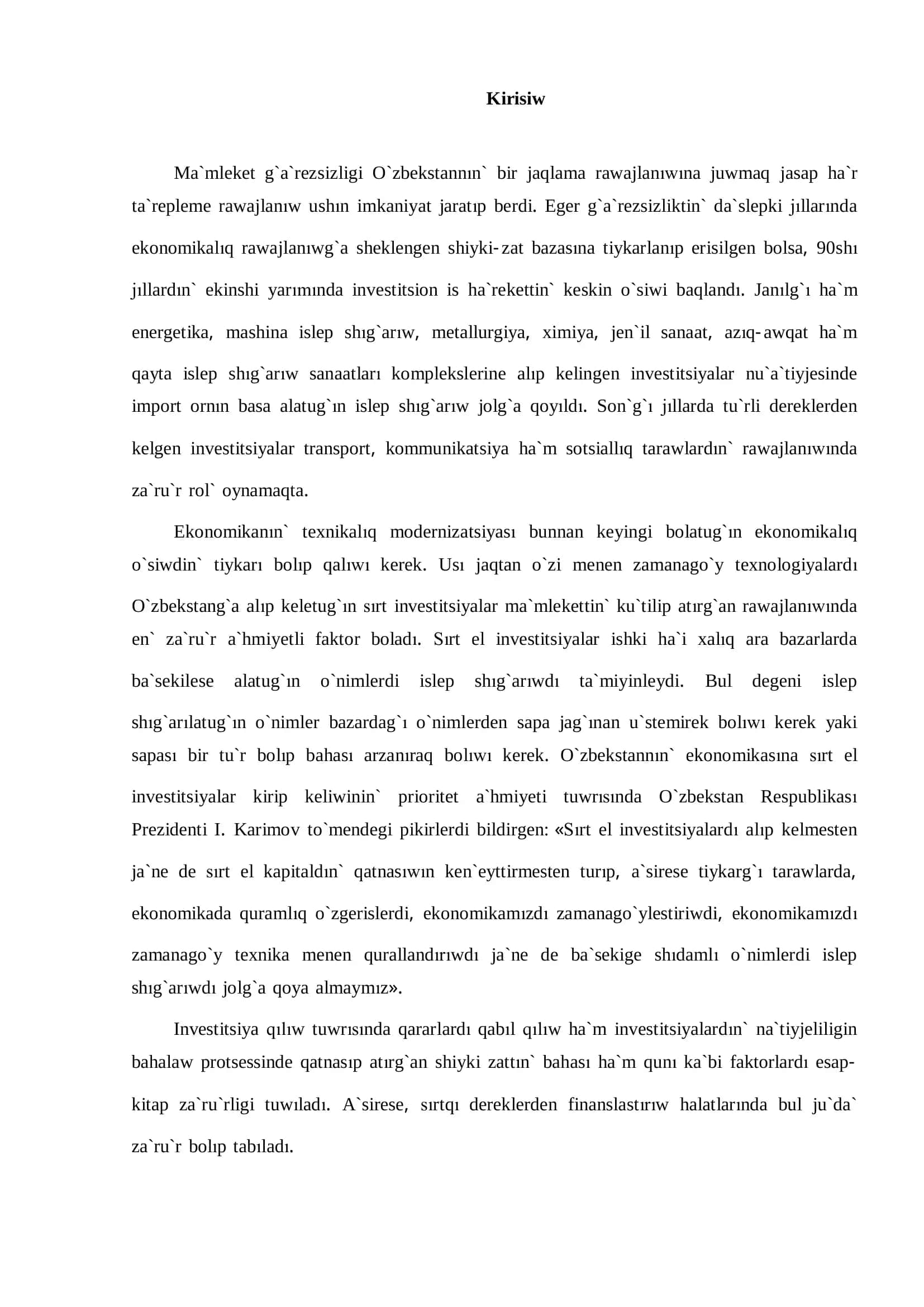 Investitsiyalaw ha`m joybarliq analiz 3