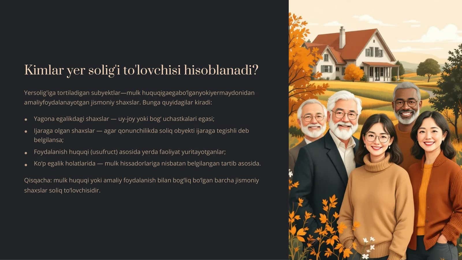 Yer solig'i: Umumiy tahlil, jismoniy shaxslardan olinadigan yer solig’i 3
