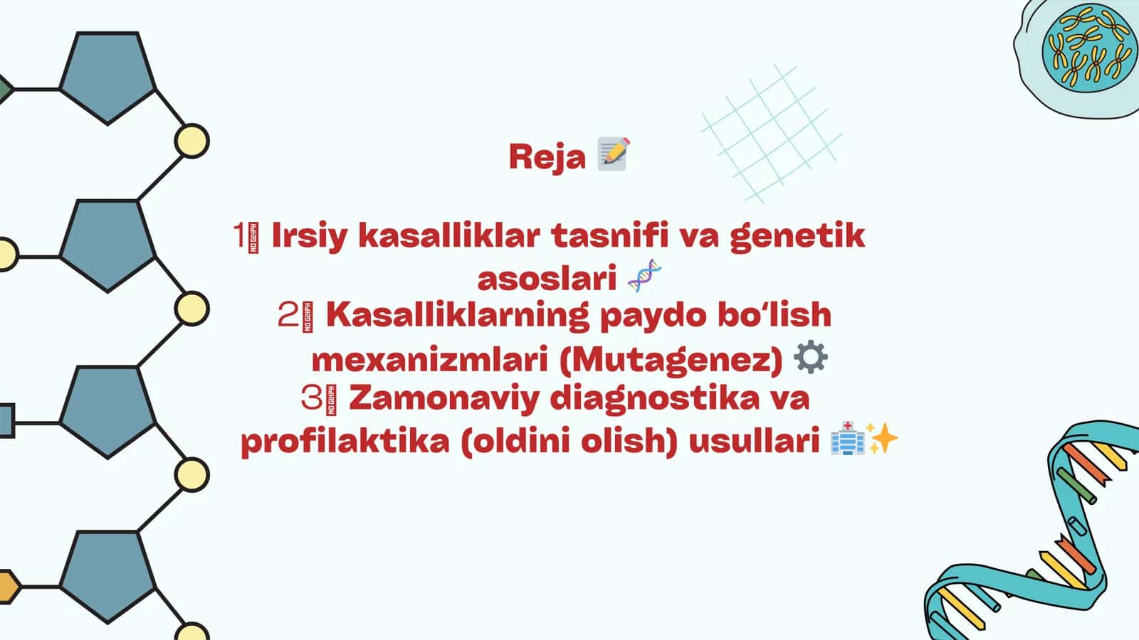 IRSİY KASALLIKLAR: TASNIFI, PAYDO BOʻLISH MEXANIZMLARI, DIAGNOSTIKA VA OLDINI OLISH USULLARI 3