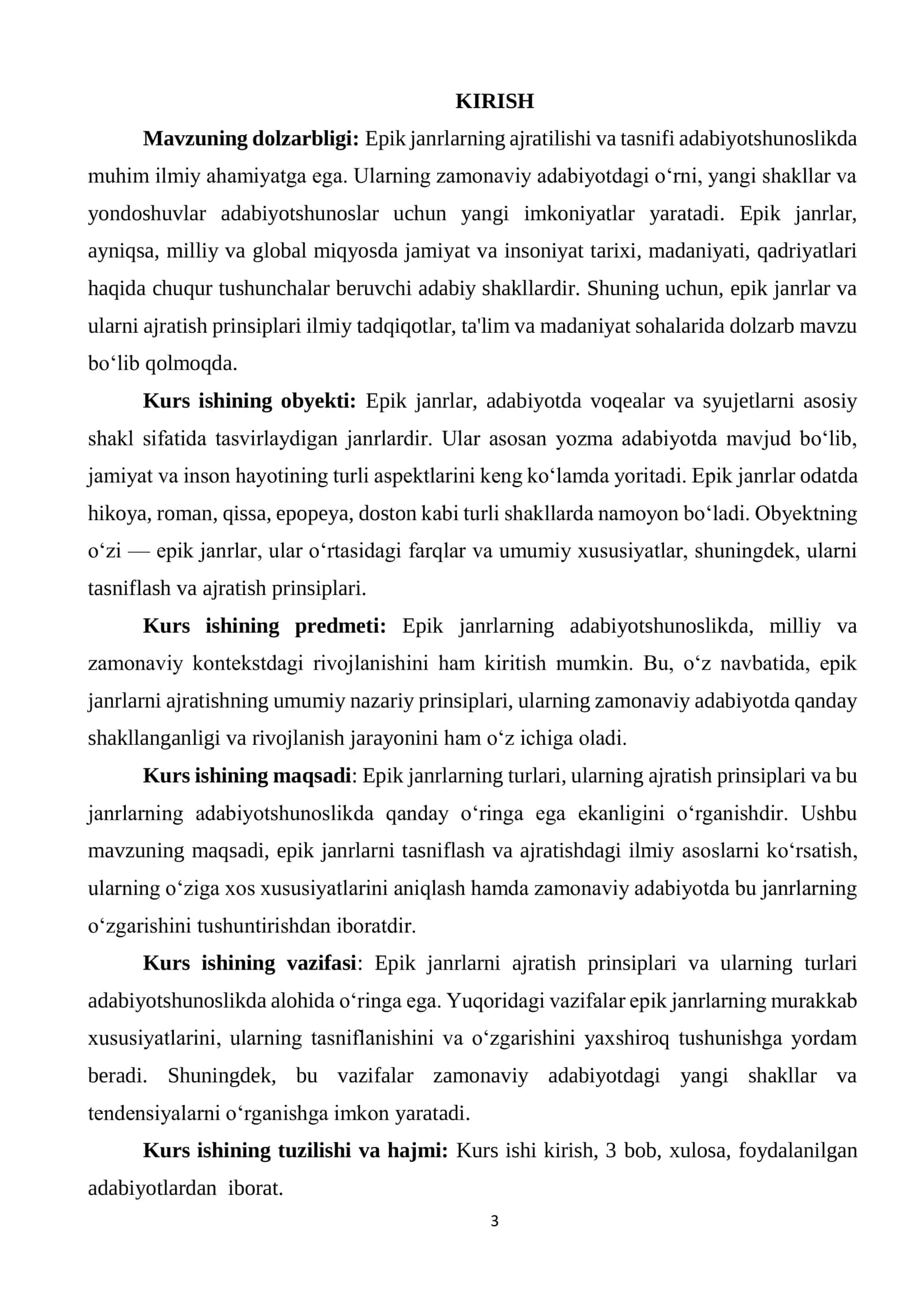 EPIK TUR JANRLARI, JANRLARGA AJRATISH PRINSIPLARI 3