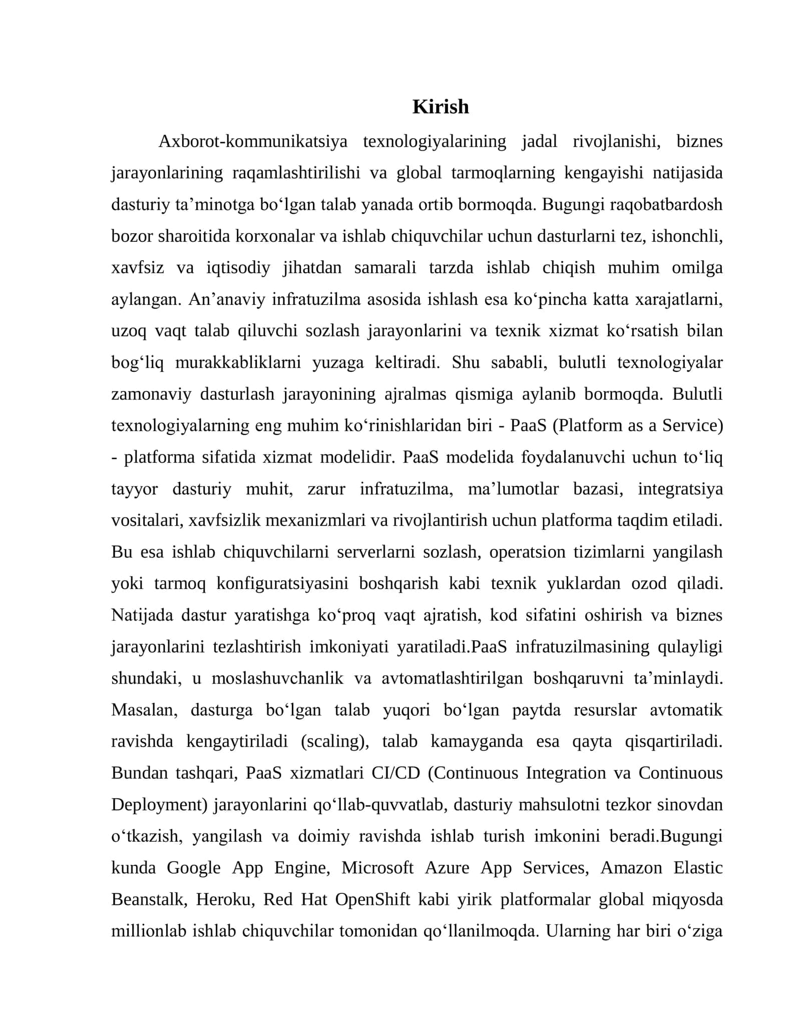Mavzu: Paas Infratuzimasini yaratish va foydalanish. 3