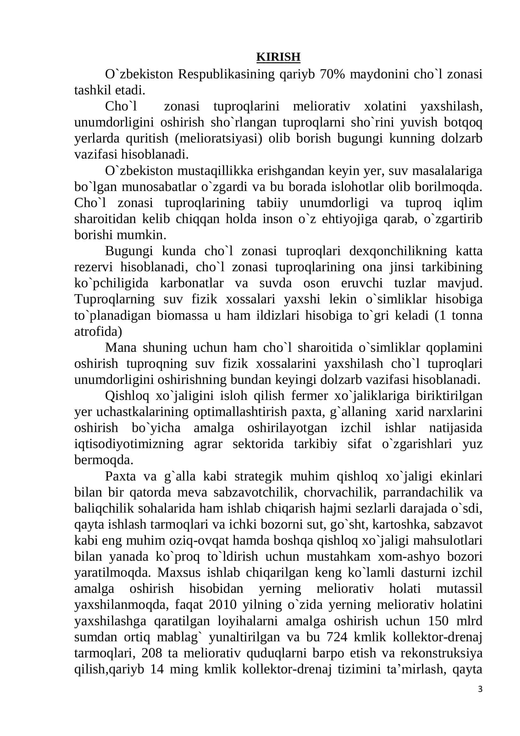 CHO’L ZONASI TUPROQLARI VA ULARDAN QISHLOQ XO’JALIGIDA F OYDALANISH 3