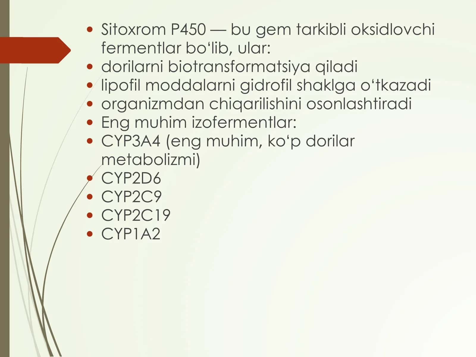 Sitoxrom P450 induktorlari va ingibitorlarini klinikada qo’llanilishi.Sitoxrom P450 geni polimorfizmi, davolashning personifikasiya asoslari. Etanol metabolizmi. ALDG fermentining izoformalari 3