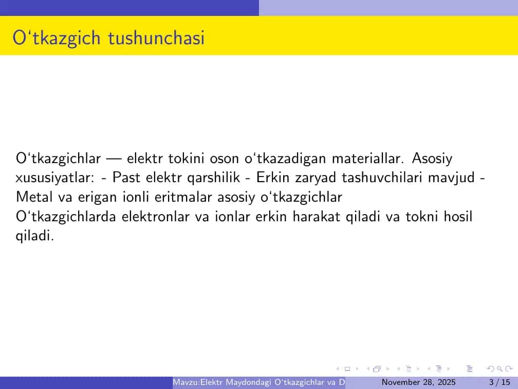 Elektr Maydondagi O‘tkazgichlar va Dielektriklar. Elektr Asboblar 3