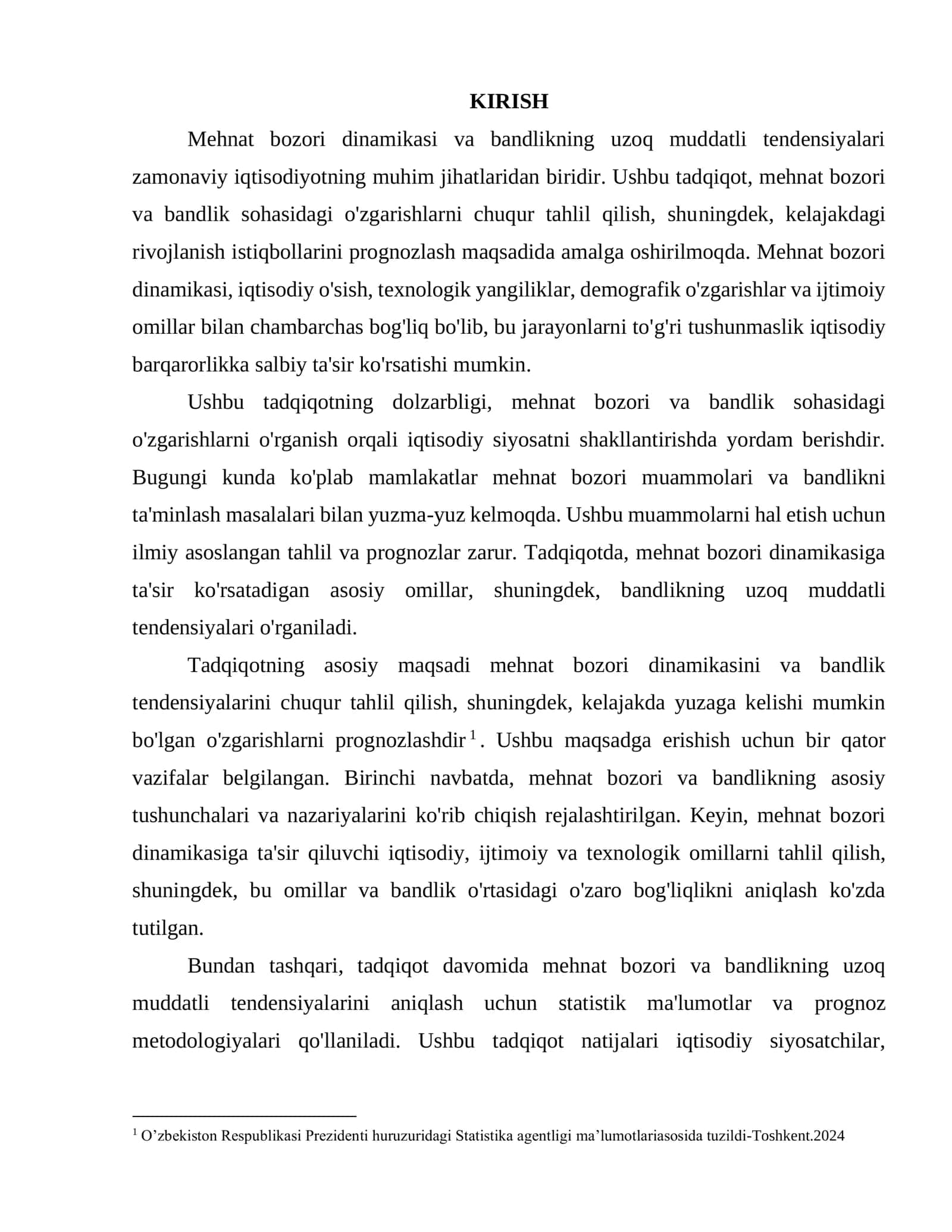 MEHNAT BOZORI DINAMIKASI VA BANDLIKNING UZOQ MUDDATLI TENDENSIYALARI: TAHLIL VA PROGNOZLAR 3