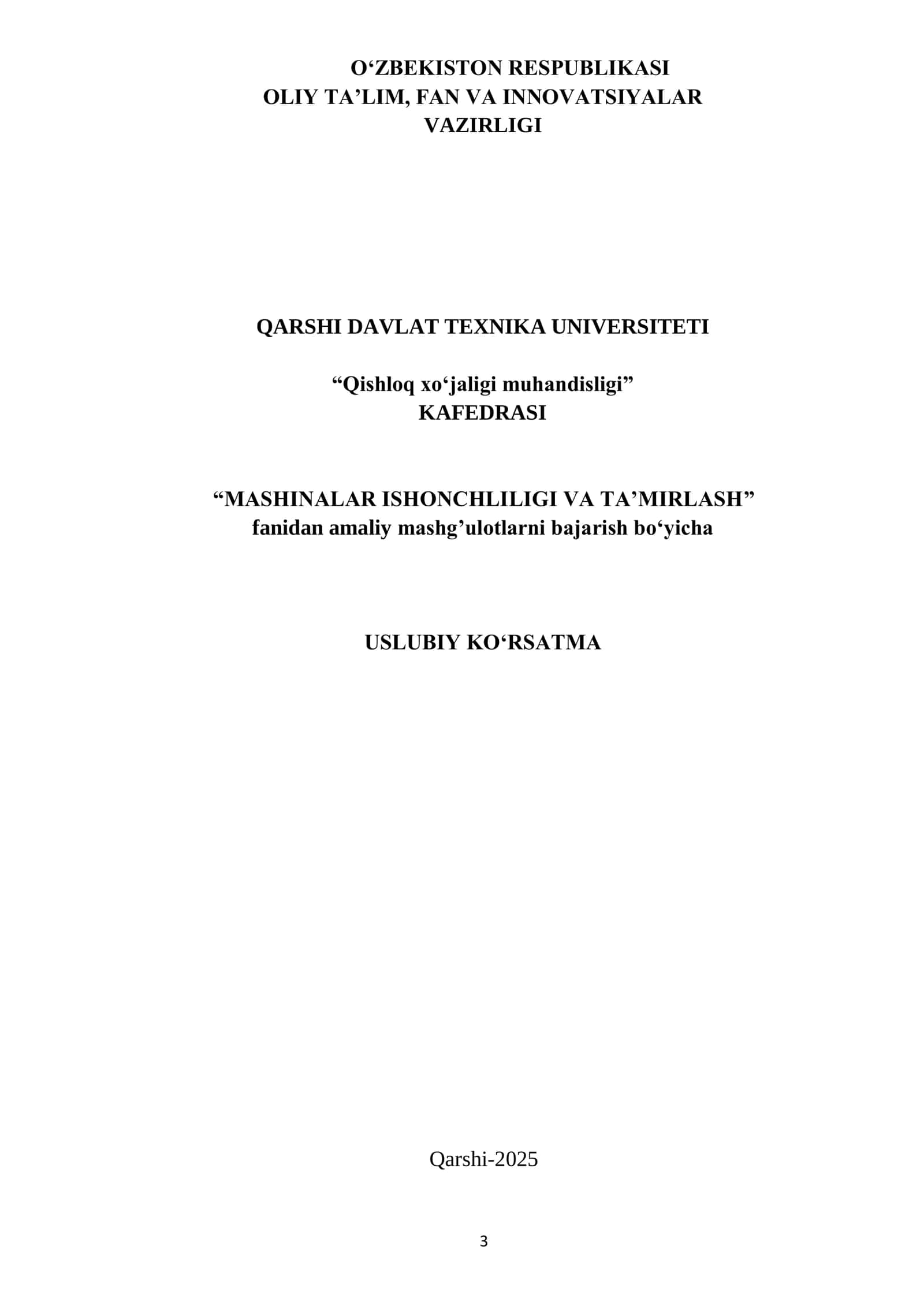 MASHINALAR ISHONCHLILIGI VA TA’MIRLASH 3
