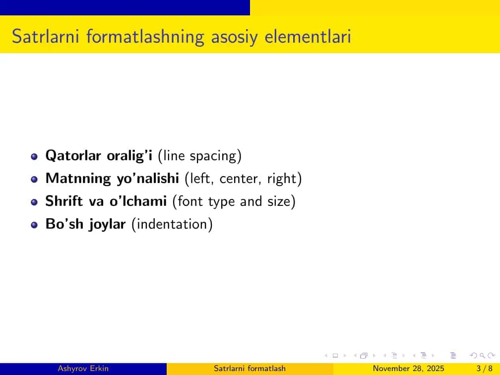 Satrlarni formatlash 3